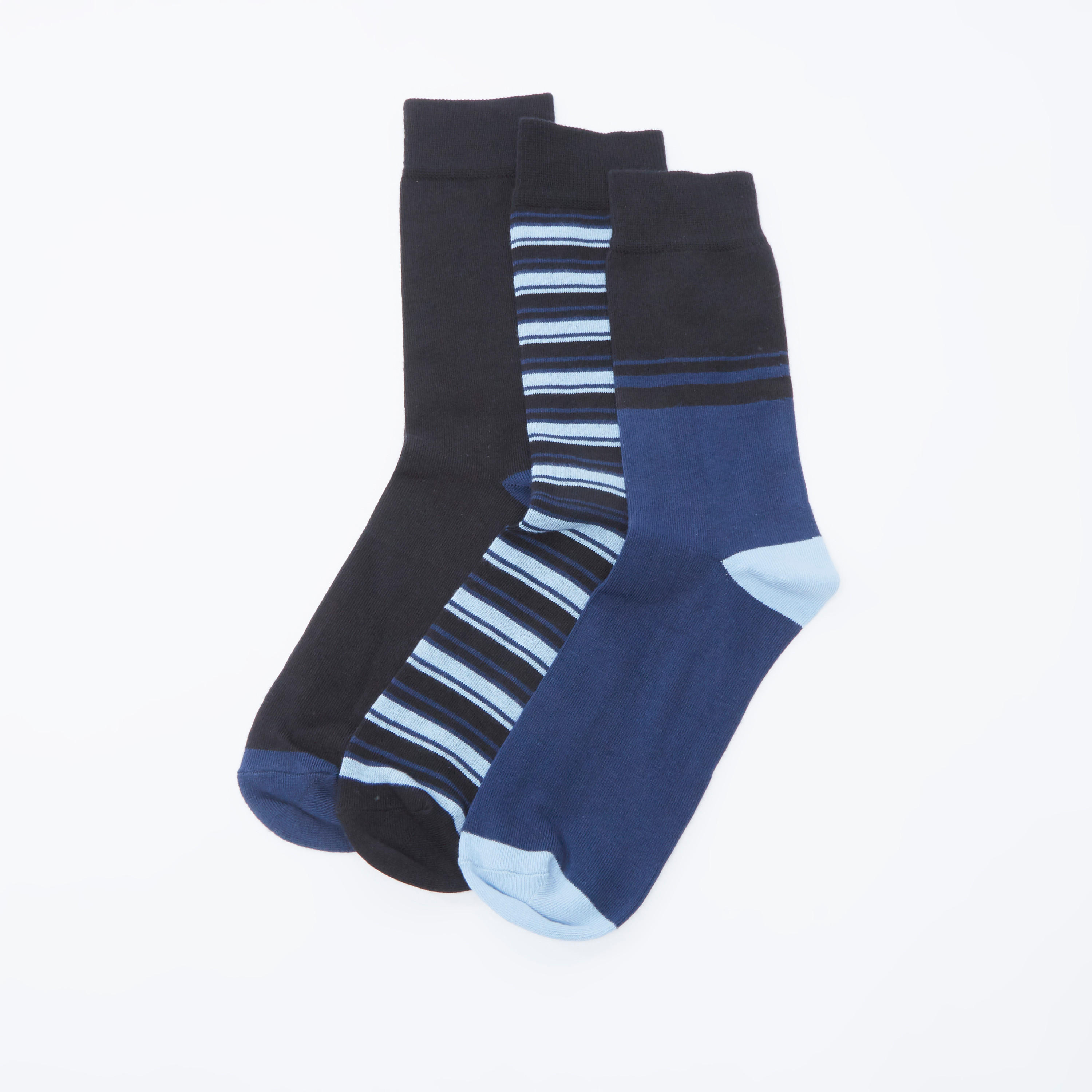Set of 3 - Assorted Crew Length Socks with Cuffed Hem-men-socks-image-1