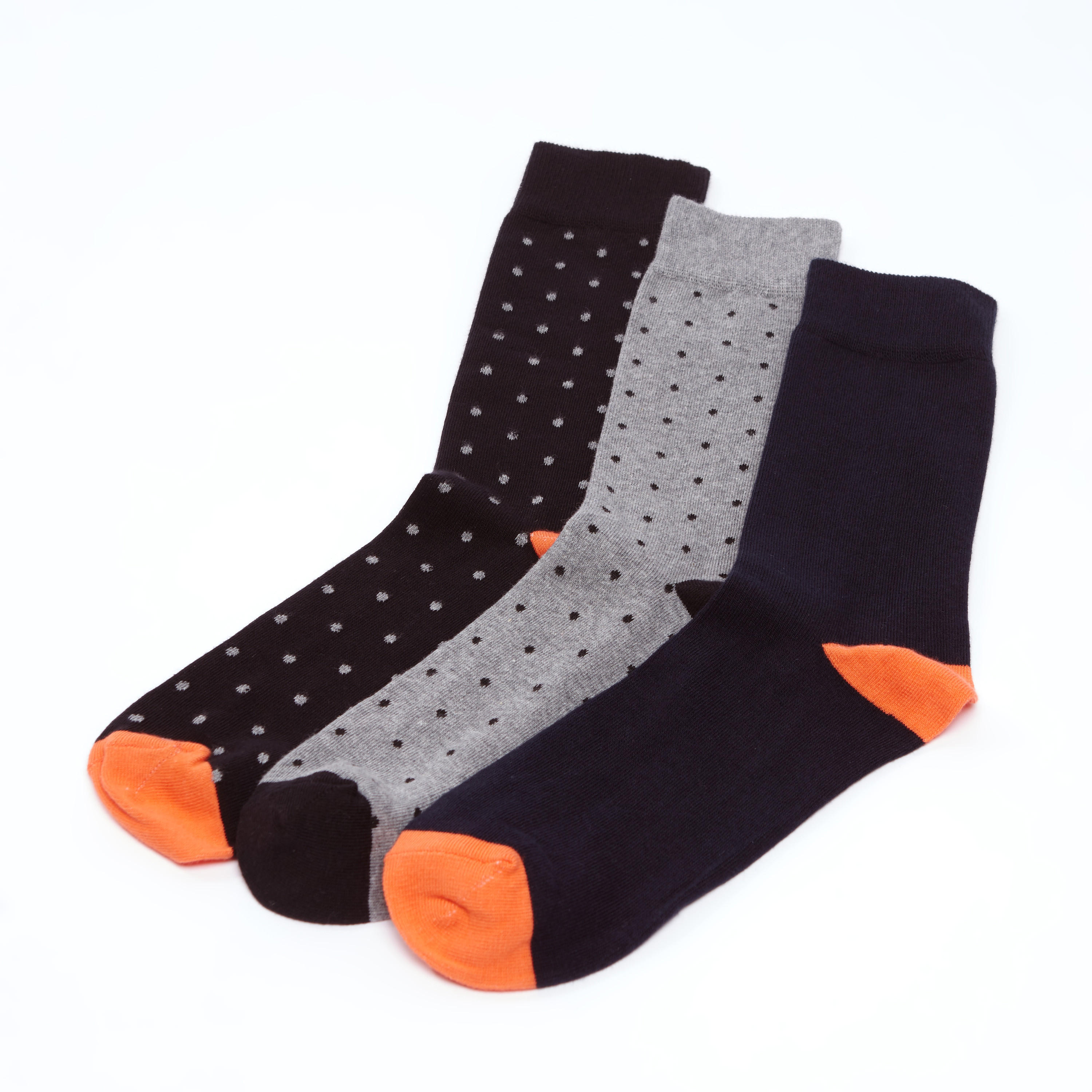 جوارب متنوعة بطول ربلة الساق بحوّاف مضلّعة - طقم من 3 أزواج-men-socks-image-1