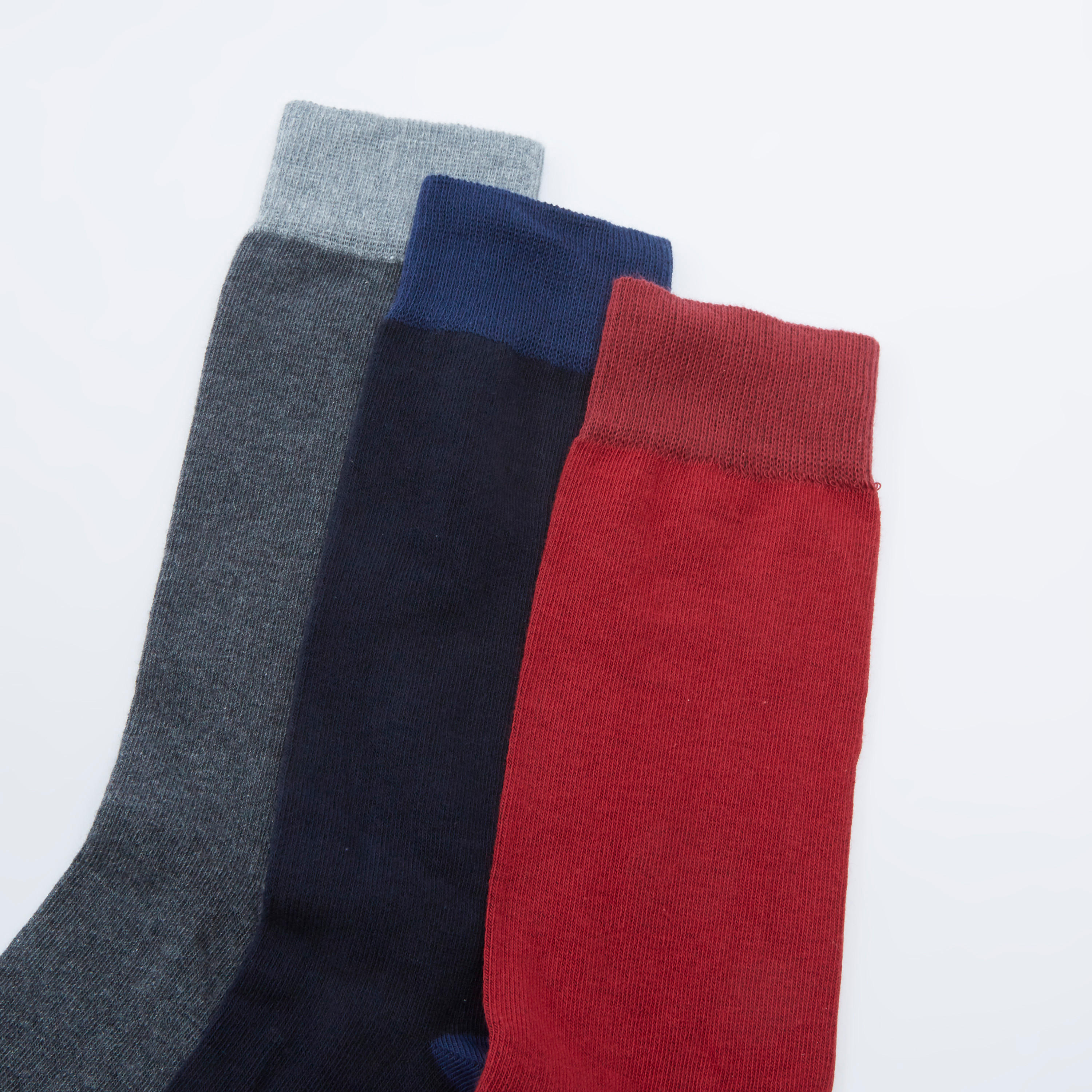 جوارب سادة بطول متوسط بحواف أساور - طقم من 3 أزواج-men-socks-image-2