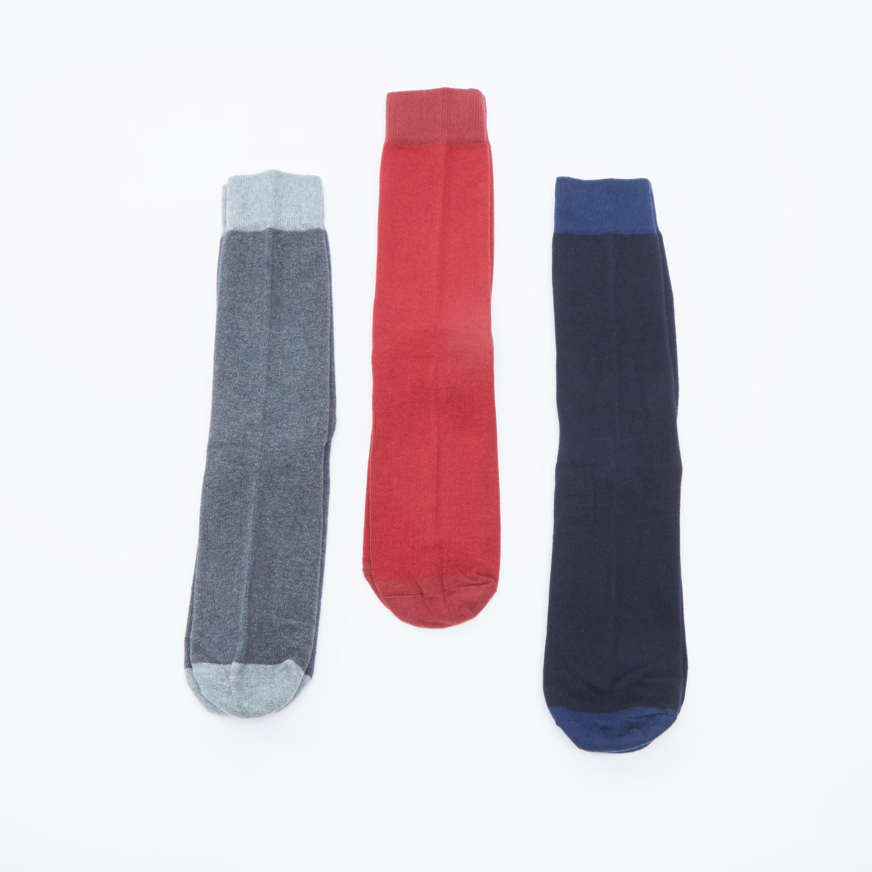 جوارب سادة بطول متوسط بحواف أساور - طقم من 3 أزواج-men-socks-image-3