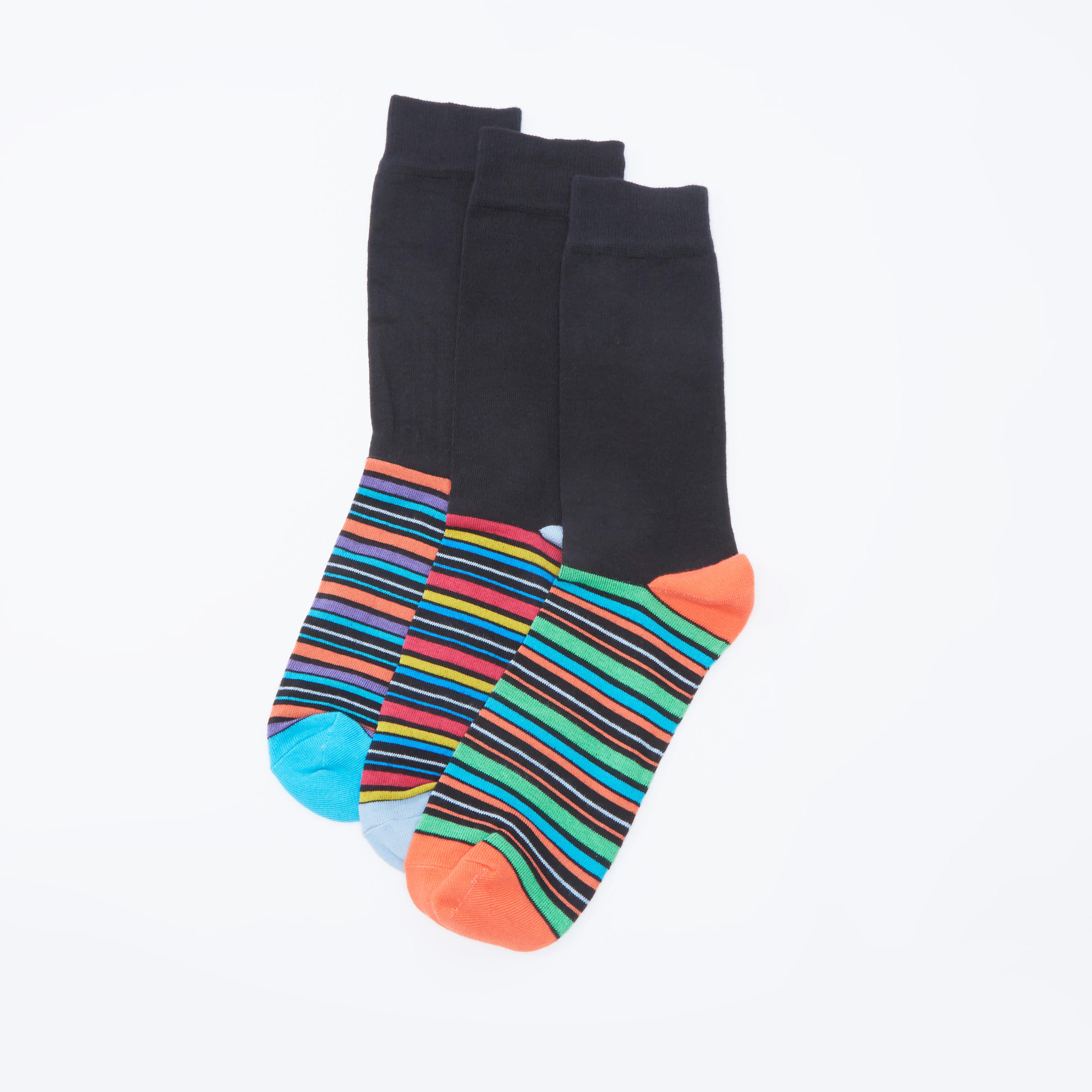 جوارب مقلّمة بطول ربلة الساق بحوّاف مطّاطية - طقم من 3 أزواج-men-socks-image-1