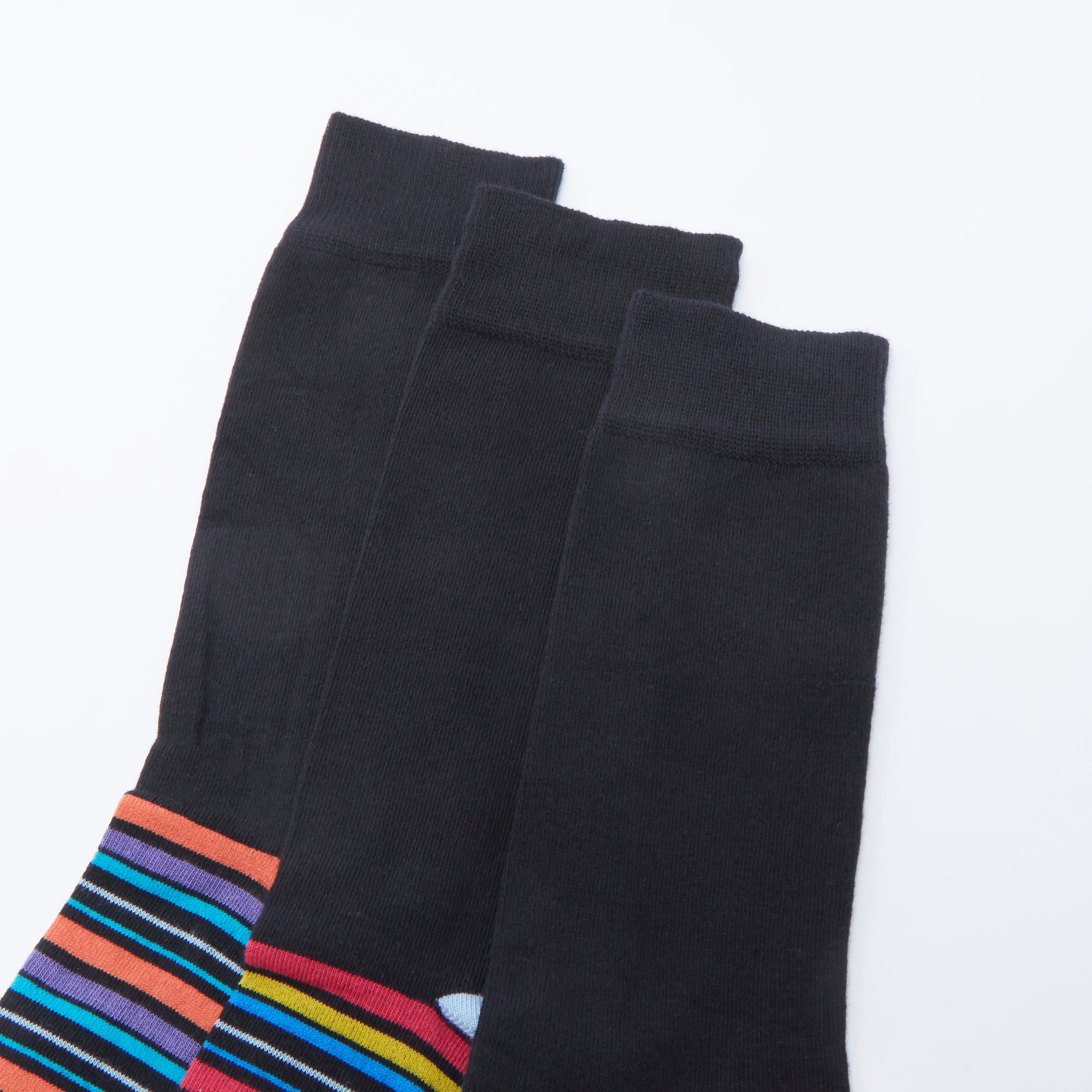 جوارب مقلّمة بطول ربلة الساق بحوّاف مطّاطية - طقم من 3 أزواج-men-socks-image-2