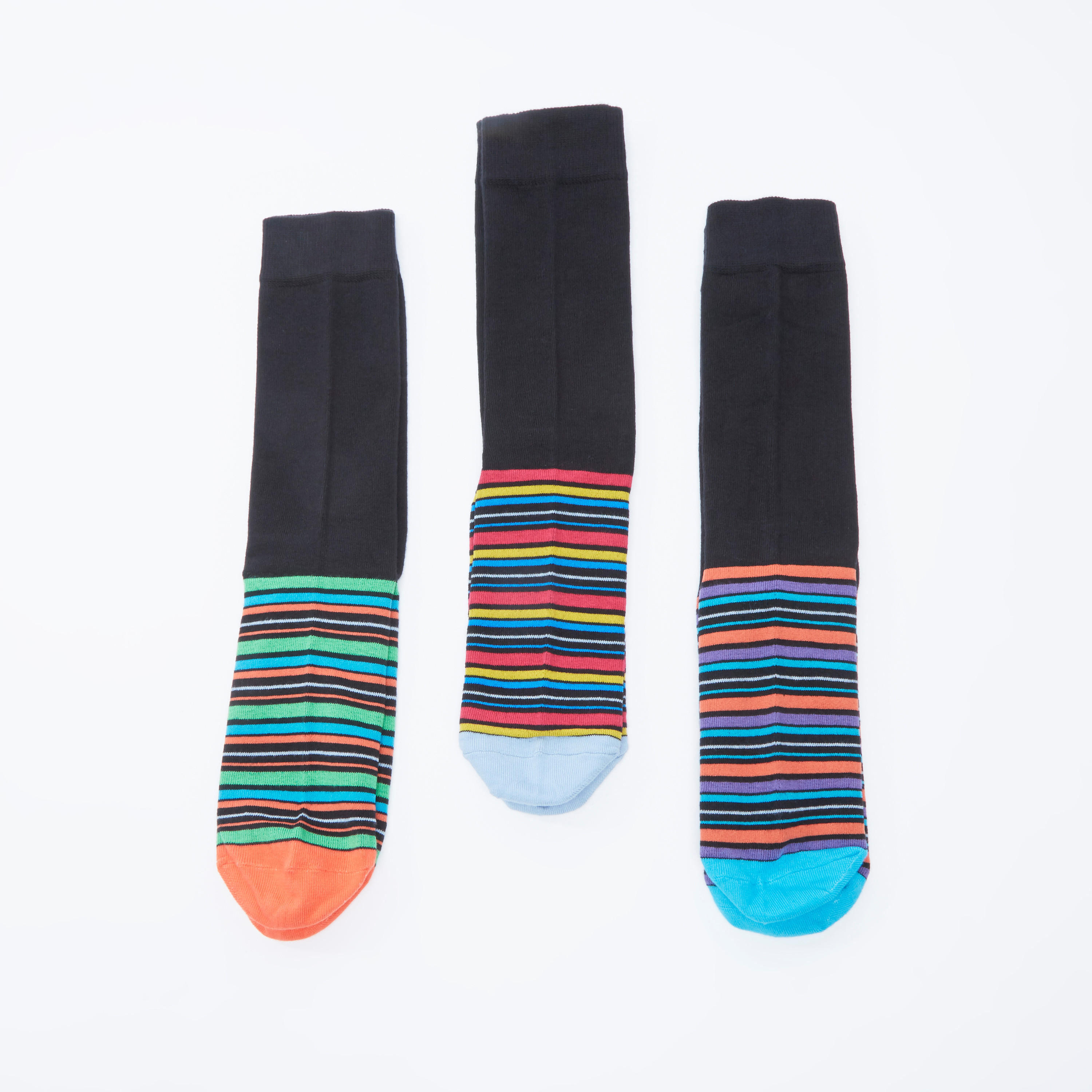 جوارب مقلّمة بطول ربلة الساق بحوّاف مطّاطية - طقم من 3 أزواج-men-socks-image-3