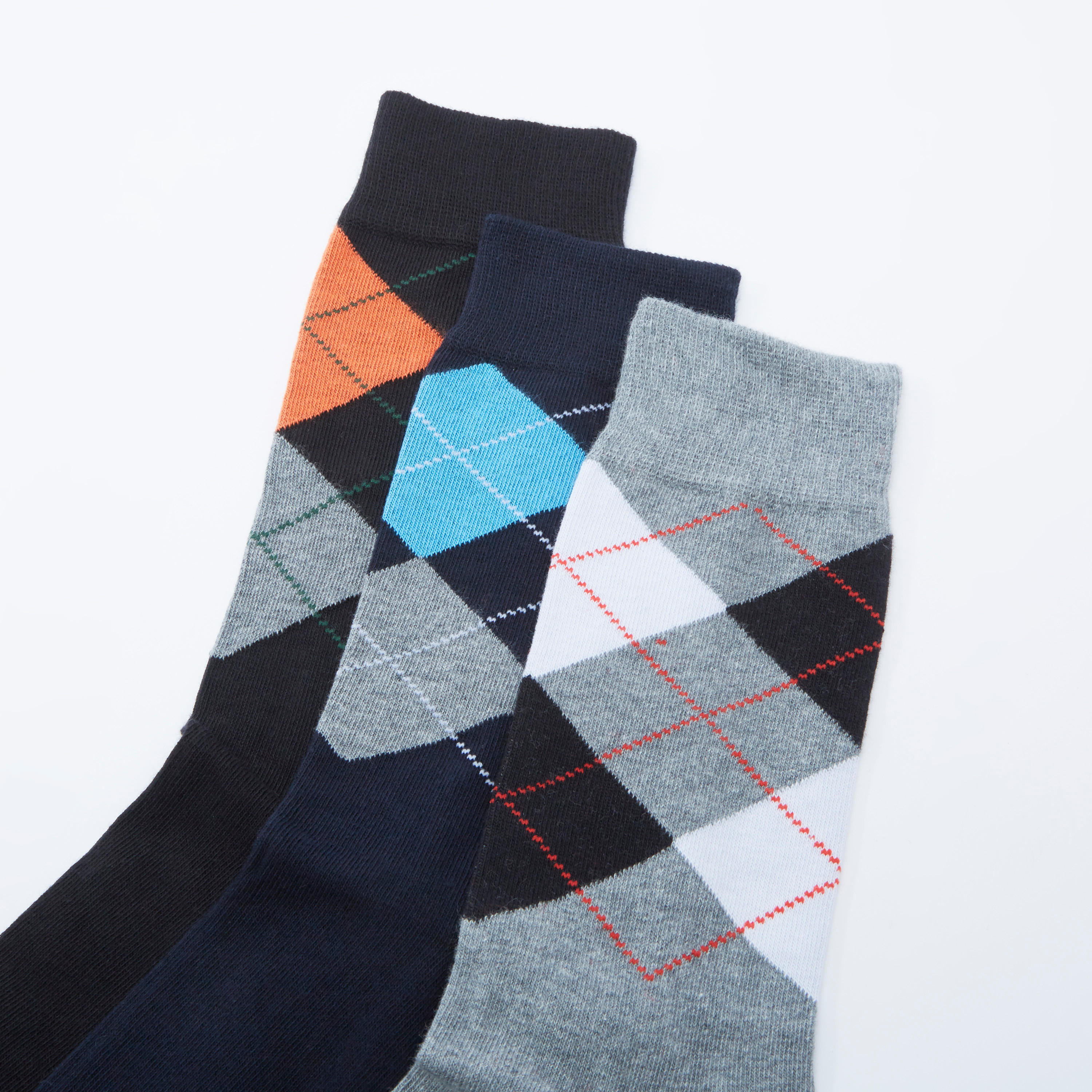 جوارب بطول ربلة الساق بحواف أساور وطبعات - طقم من 3 أزواج-men-socks-image-2