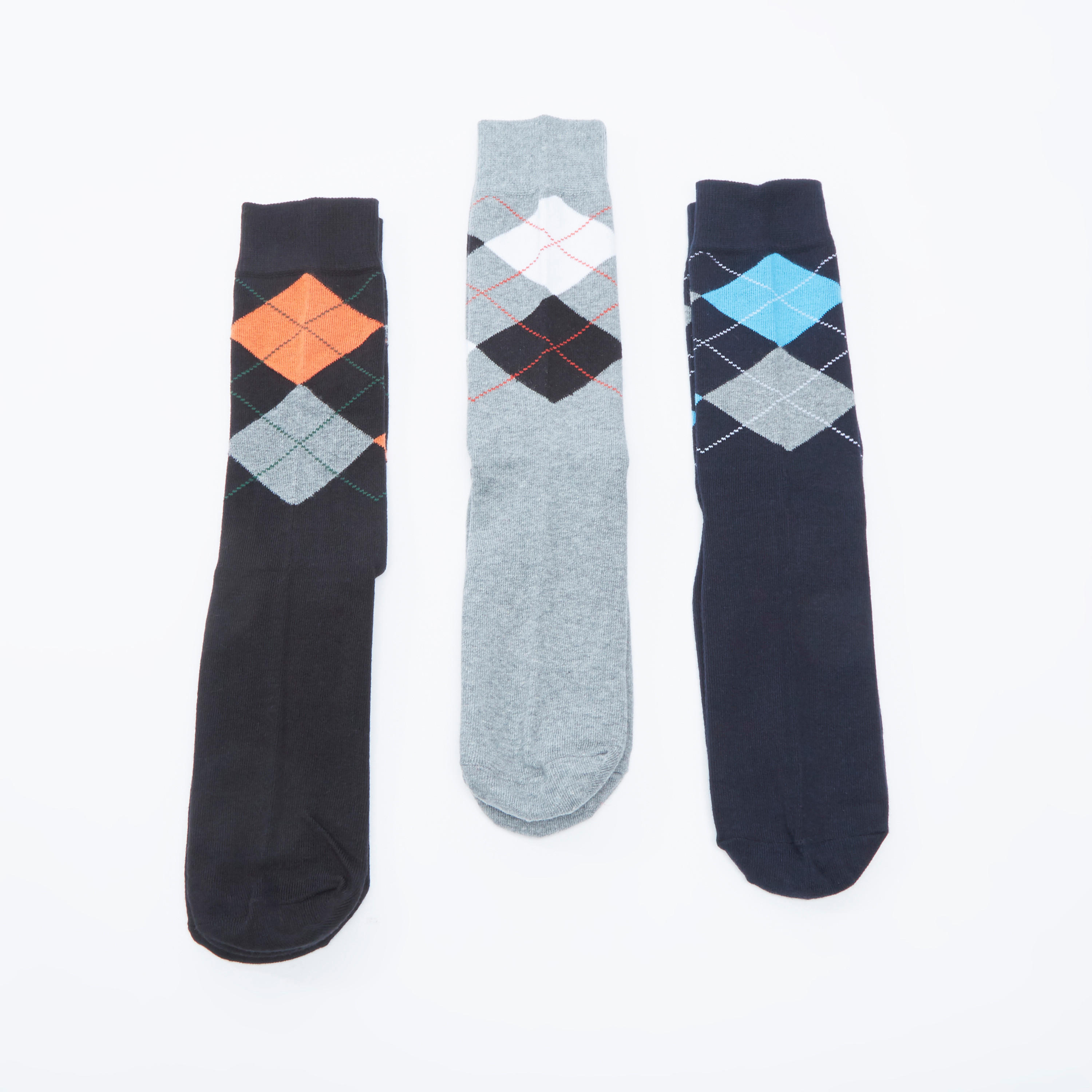 جوارب بطول ربلة الساق بحواف أساور وطبعات - طقم من 3 أزواج-men-socks-image-3