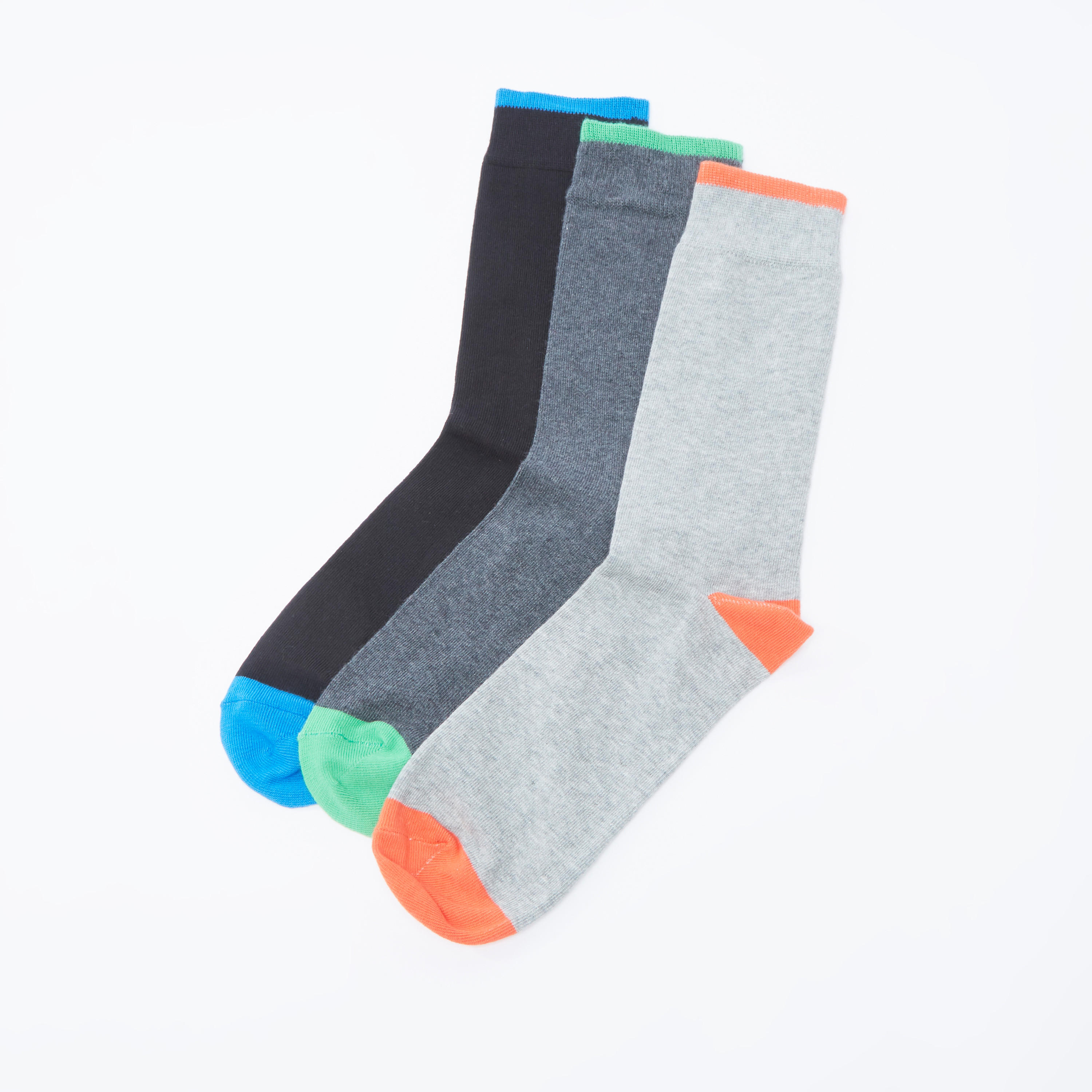 جوارب سادة بطول ربلة الساق بحواف أساور - طقم من 3 أزواج-men-socks-image-3