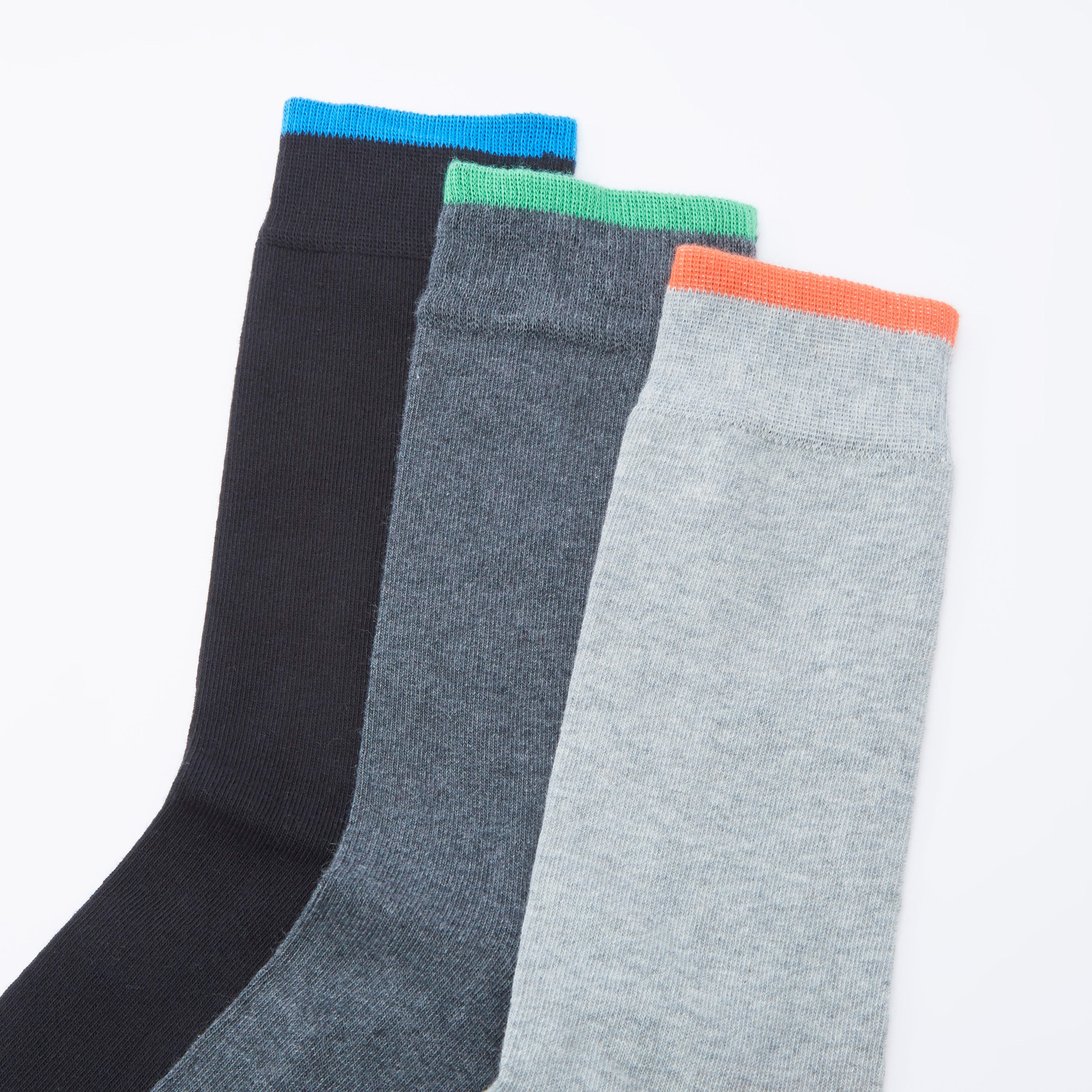 جوارب سادة بطول ربلة الساق بحواف أساور - طقم من 3 أزواج-men-socks-image-2