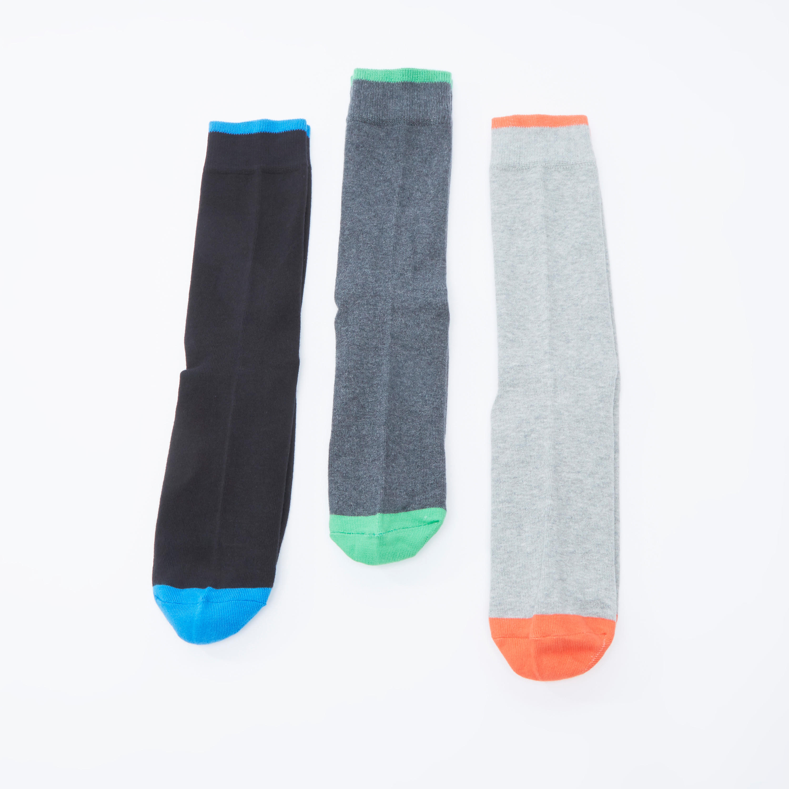 جوارب سادة بطول ربلة الساق بحواف أساور - طقم من 3 أزواج-men-socks-image-1