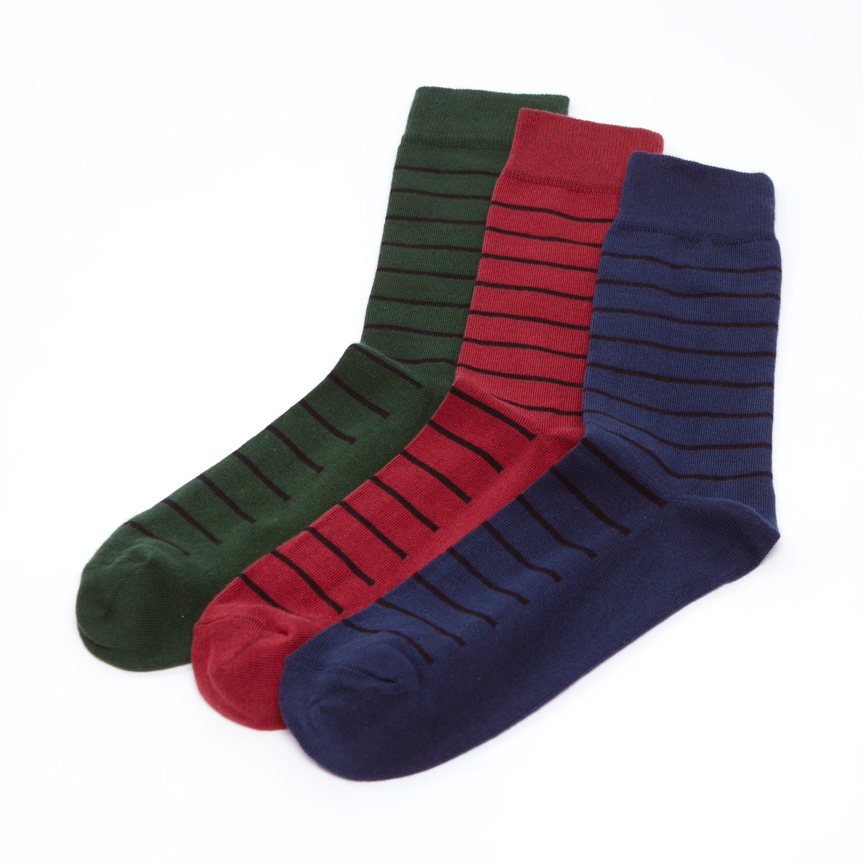 جوارب مقلّمة بطول ربلة الساق بحواف مضلّعة - طقم من 3 أزواج-men-socks-image-1