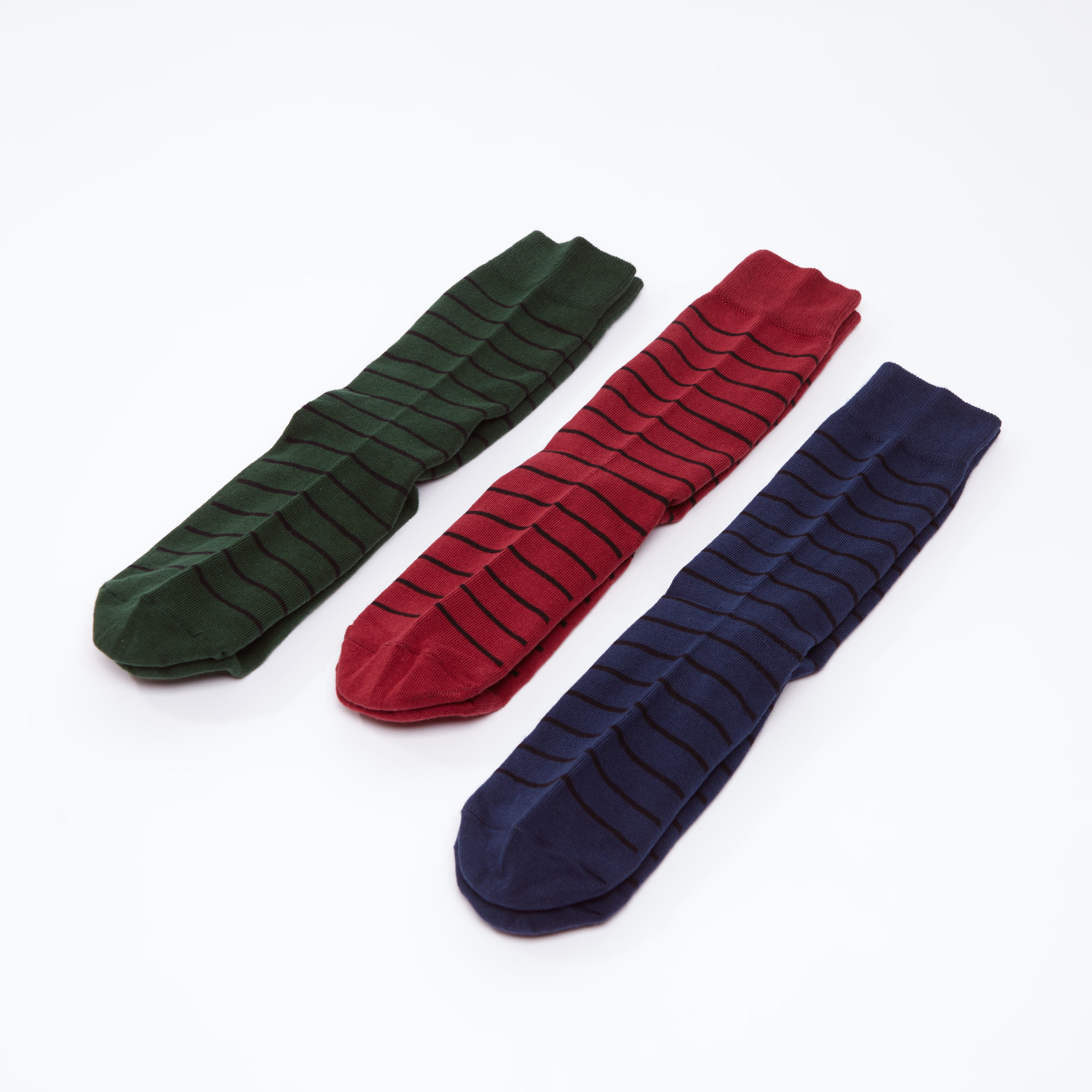 جوارب مقلّمة بطول ربلة الساق بحواف مضلّعة - طقم من 3 أزواج-men-socks-image-3