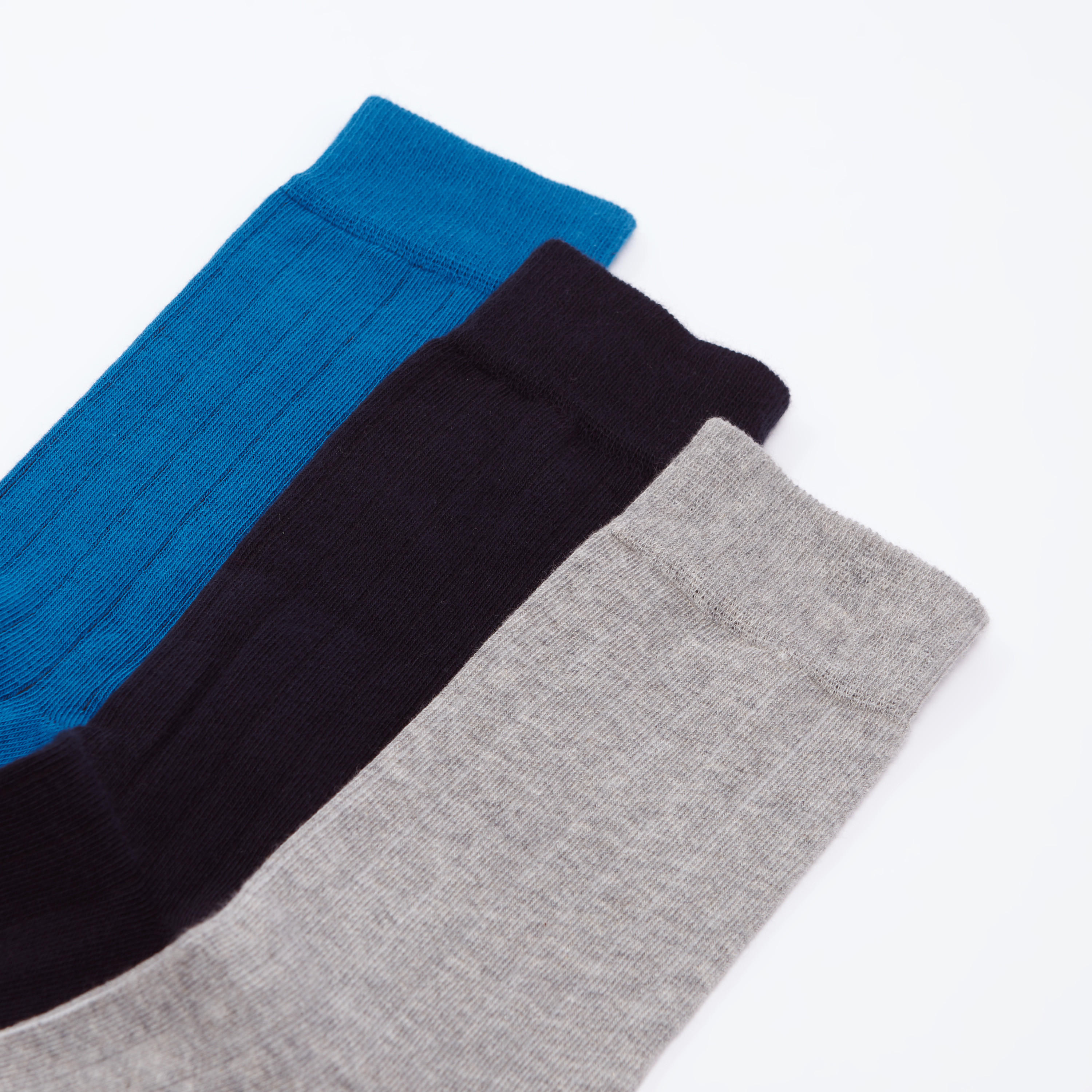 جوارب سادة بطول ربلة الساق بحواف مضلّعة - طقم من 3 أزواج-men-socks-image-2