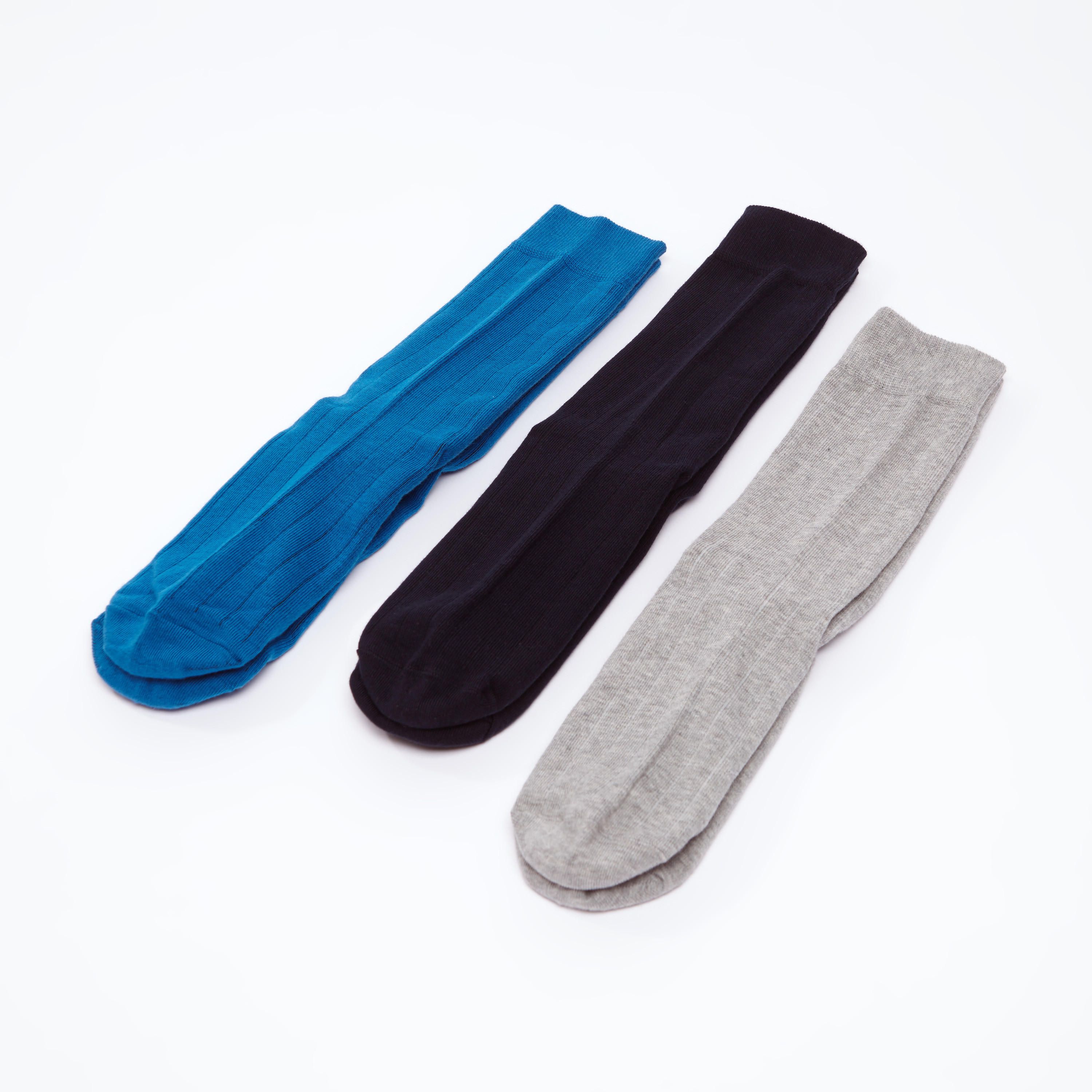 جوارب سادة بطول ربلة الساق بحواف مضلّعة - طقم من 3 أزواج-men-socks-image-3