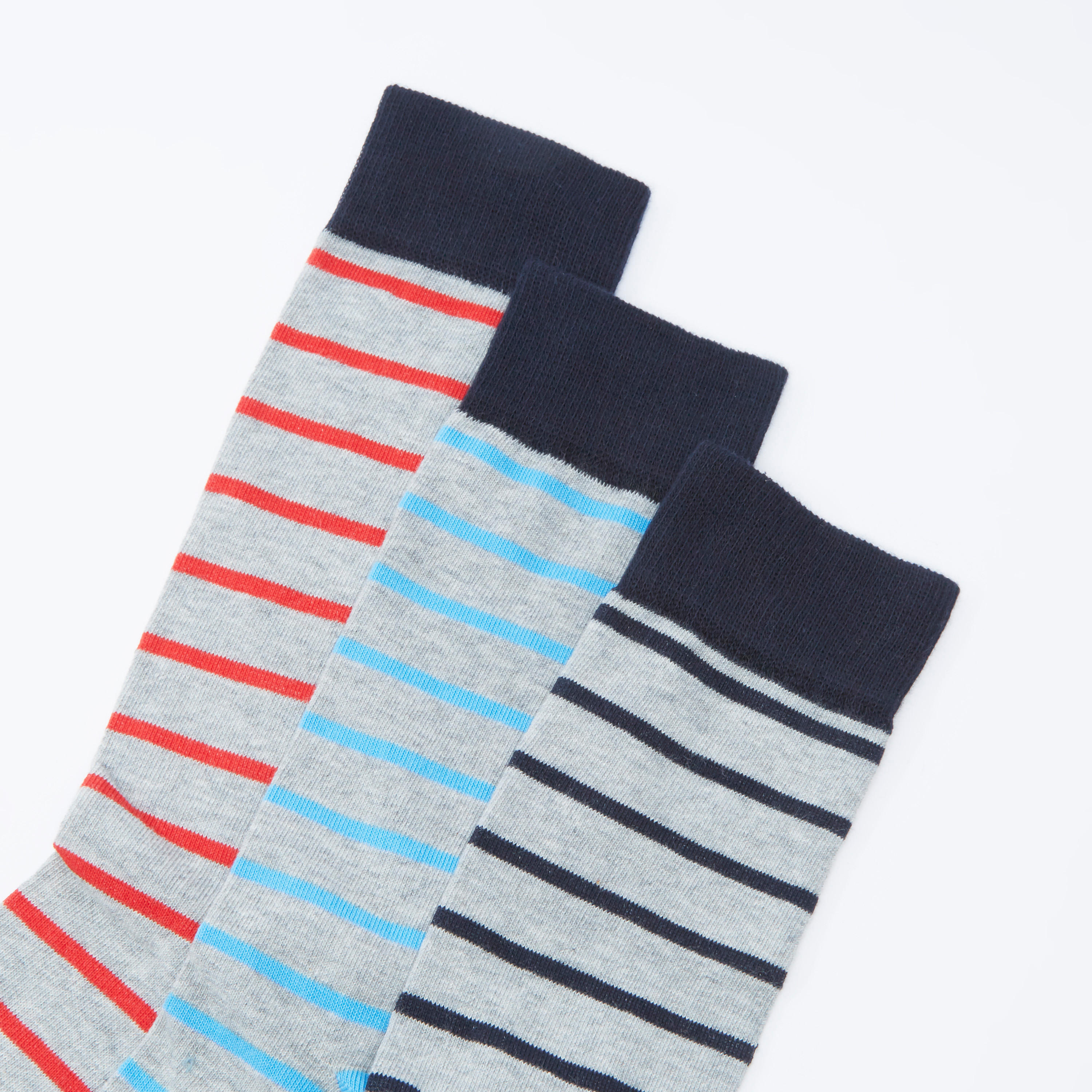 جوارب مقلّمة بطول ربلة الساق بحوّاف مطّاطية - طقم من 3 أزواج-men-socks-image-2