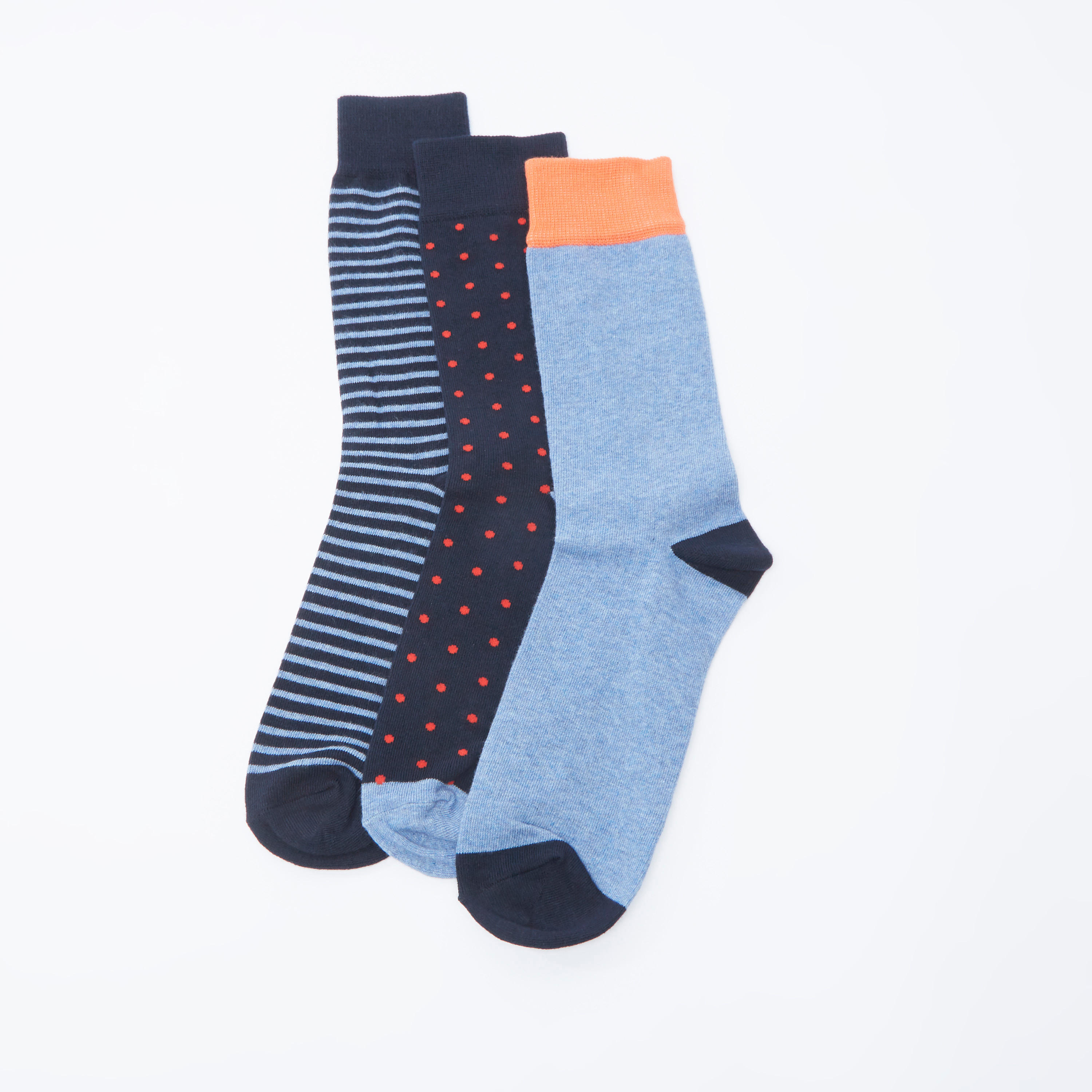 جوارب متنوعة بطول ربلة الساق بحواف أساور - طقم من 3 أزواج-men-socks-image-3