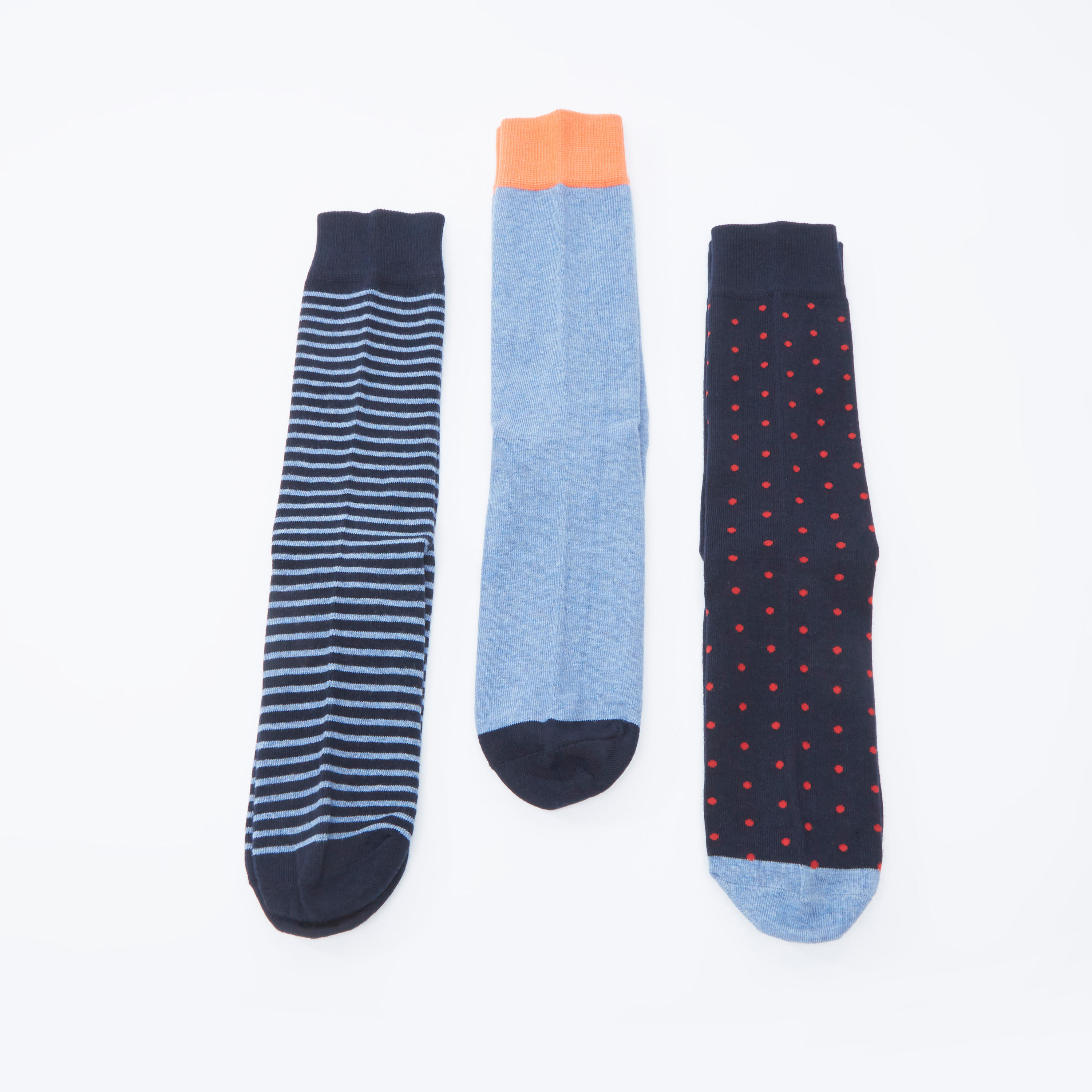 جوارب متنوعة بطول ربلة الساق بحواف أساور - طقم من 3 أزواج-men-socks-image-1