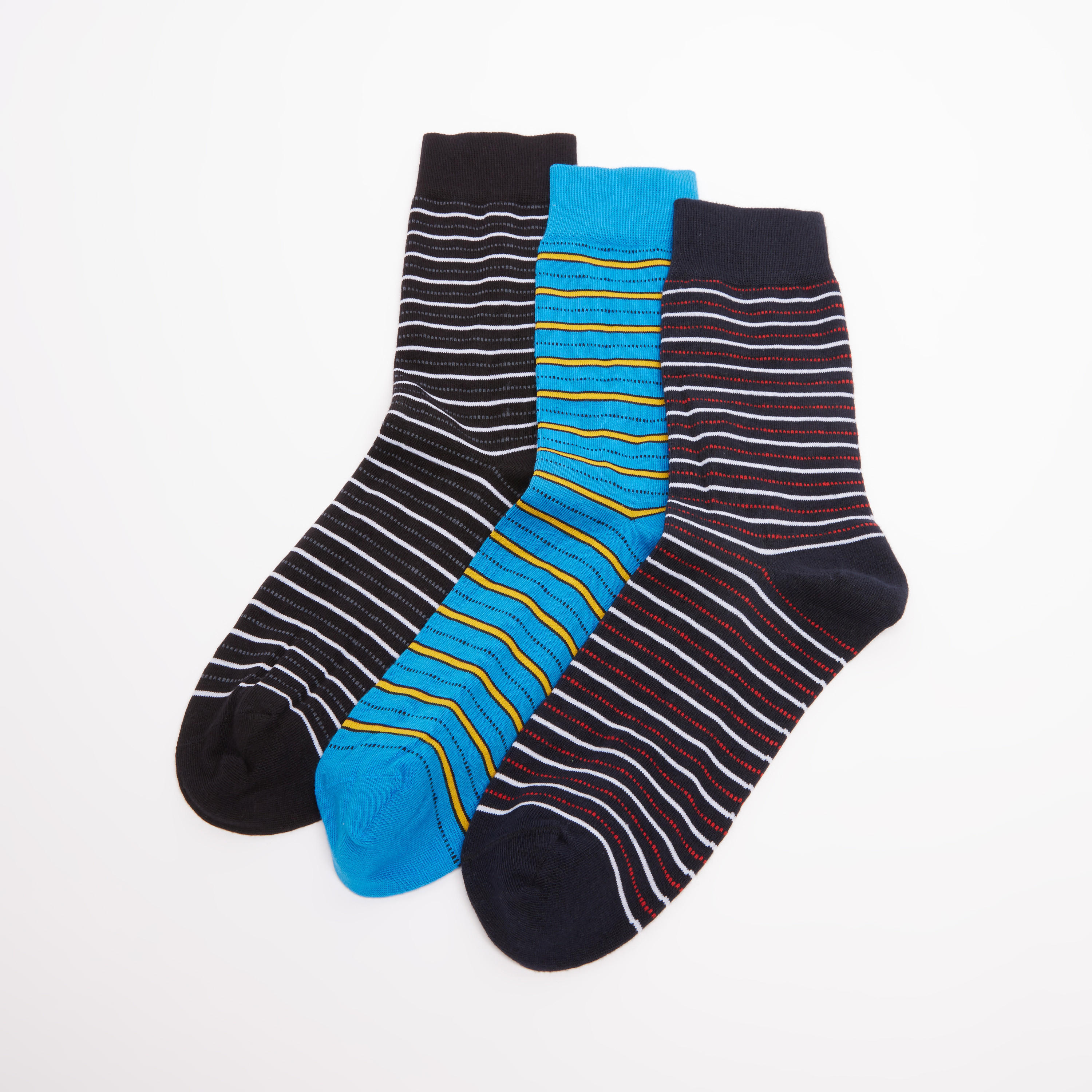جوارب مقلّمة بطول أعلى الكاحل بحوّاف مطّاطية - طقم من 3 أزواج-men-socks-image-1