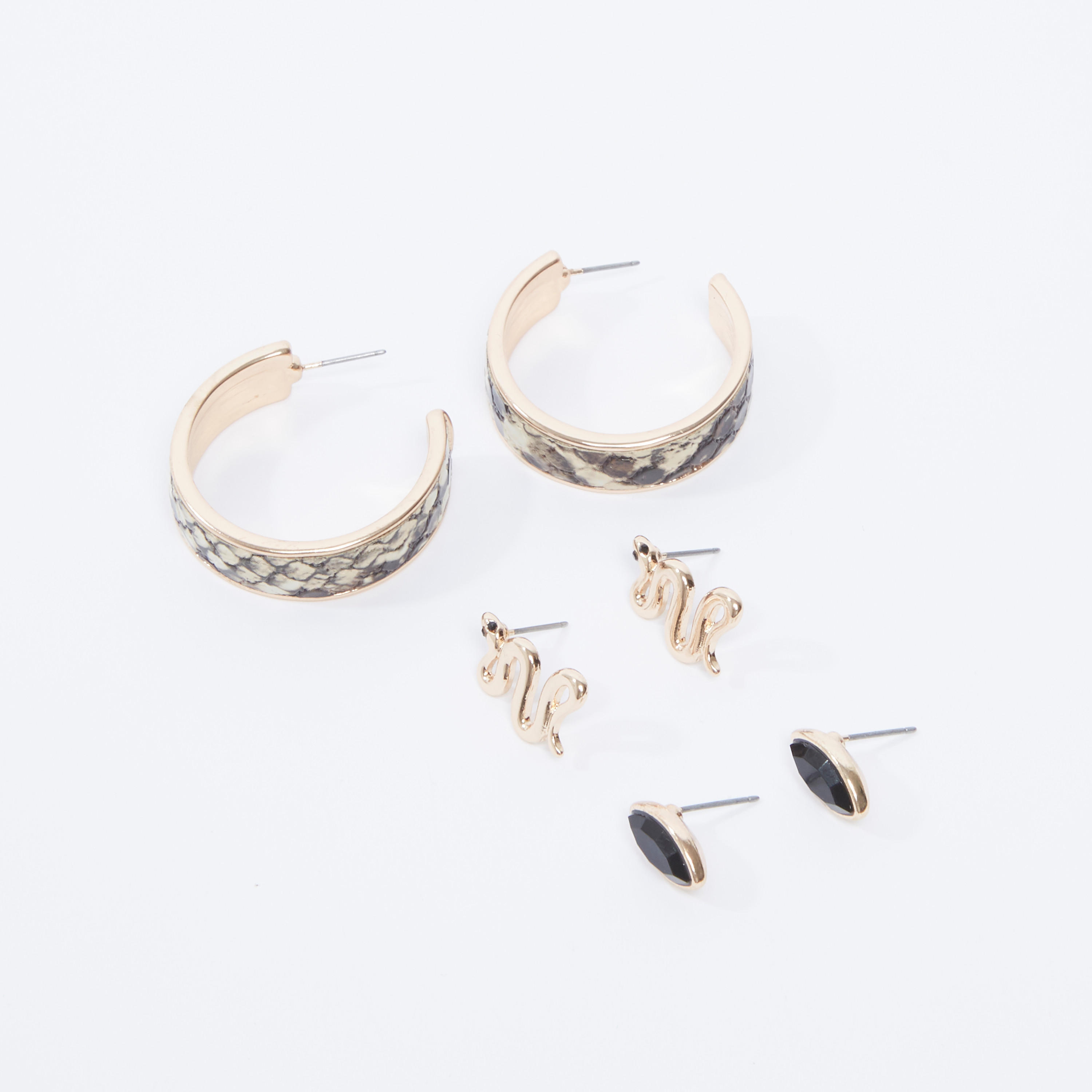 حلقان متنوعة بمكبس إغلاق - طقم من 3 أزواج-women-watchesandjewellery-jewellery-earrings-image-1
