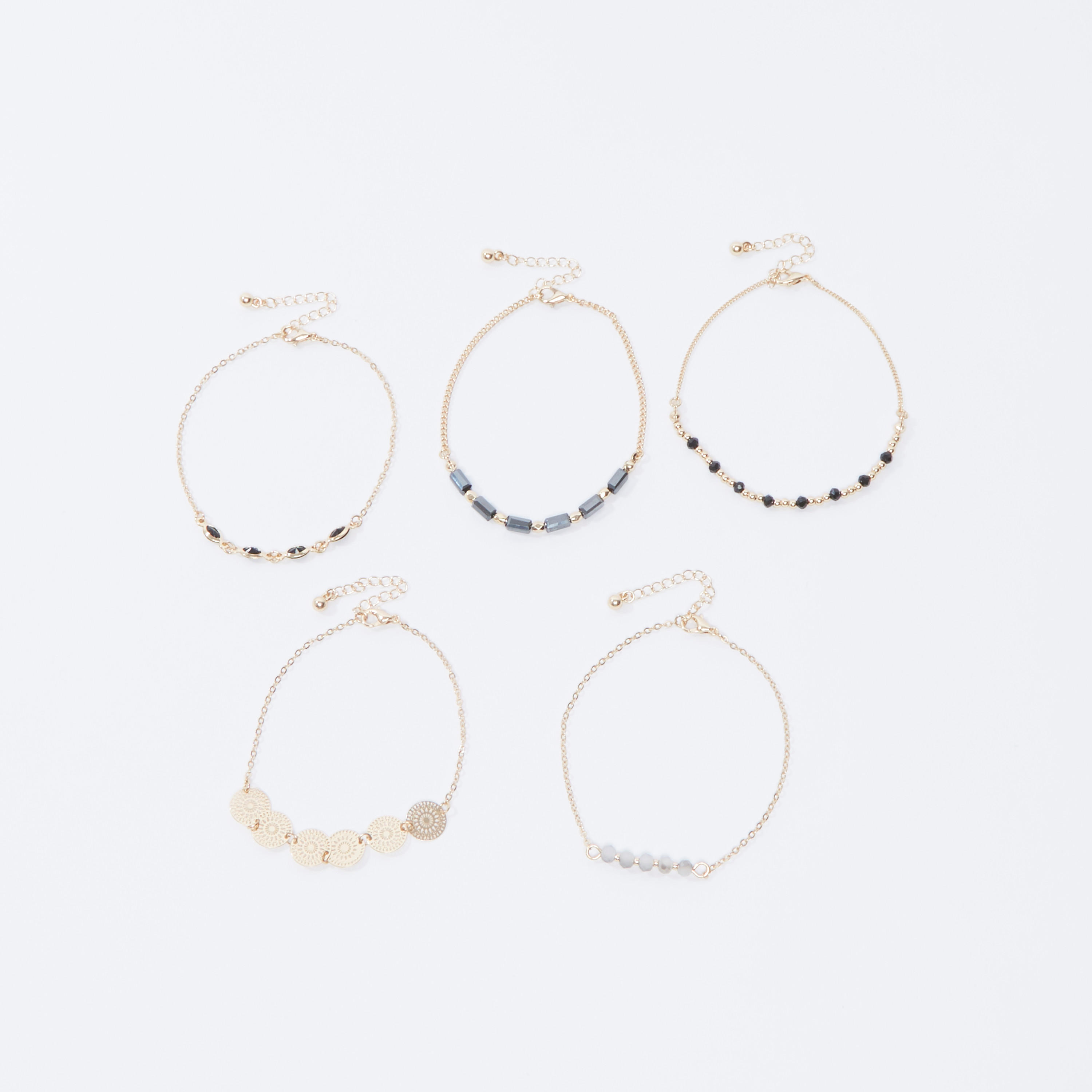 أساور مزينة بمشبك إغلاق - طقم من 5 قطع-women-watchesandjewellery-jewellery-banglesandbracelets-image-3