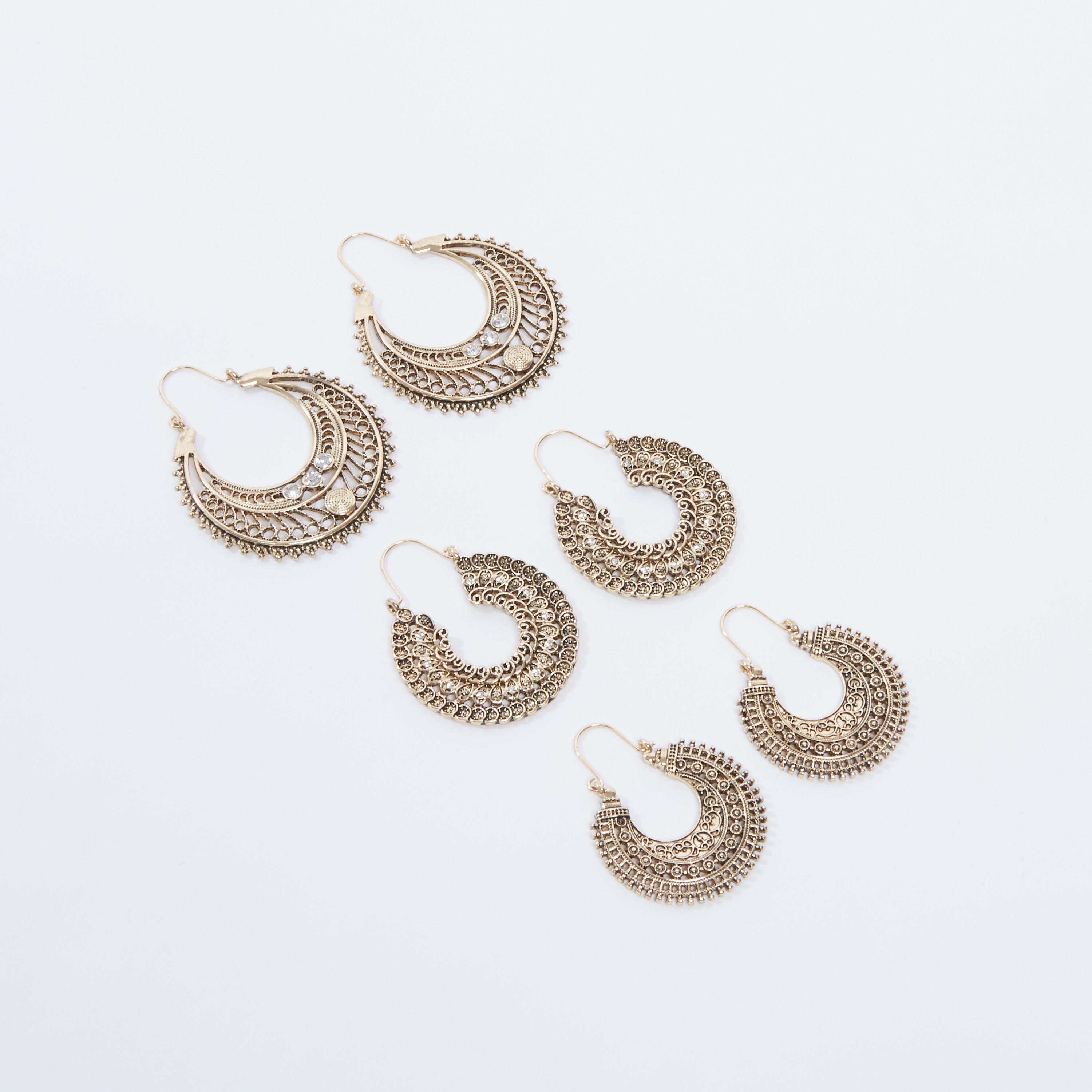 Set of 3 - Embellished Hooped Earrings-women-watchesandjewellery-jewellery-earrings-image-1