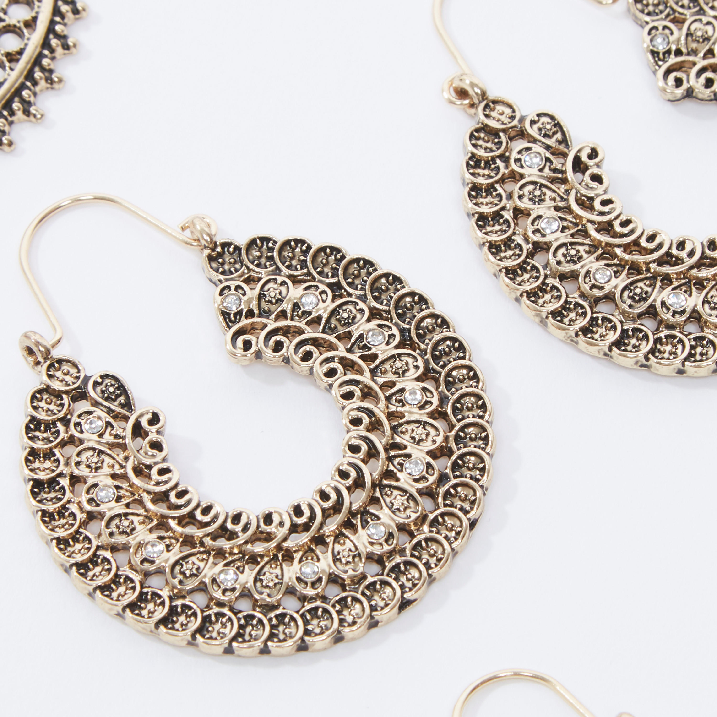 Set of 3 - Embellished Hooped Earrings-women-watchesandjewellery-jewellery-earrings-image-3