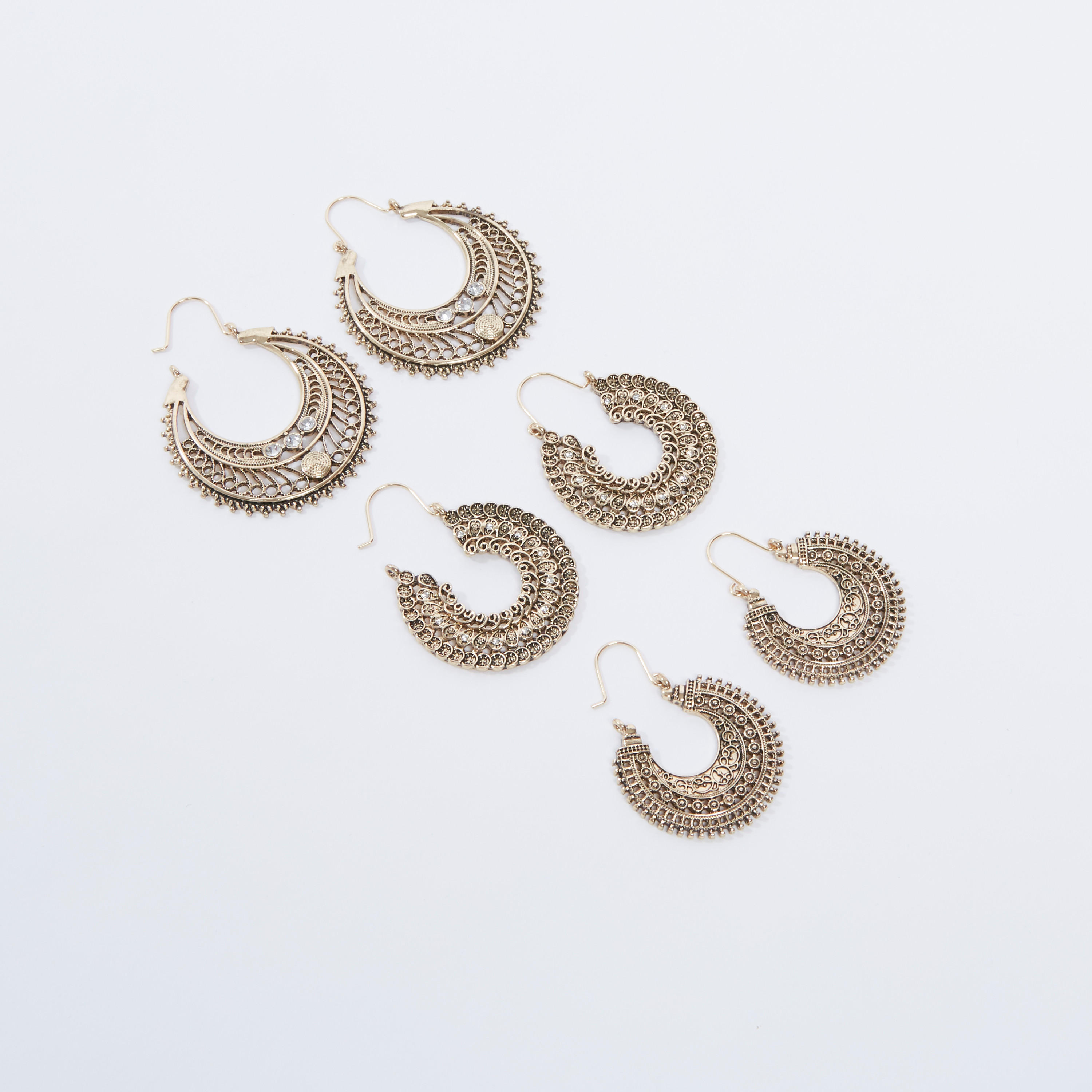 Set of 3 - Embellished Hooped Earrings-women-watchesandjewellery-jewellery-earrings-image-4