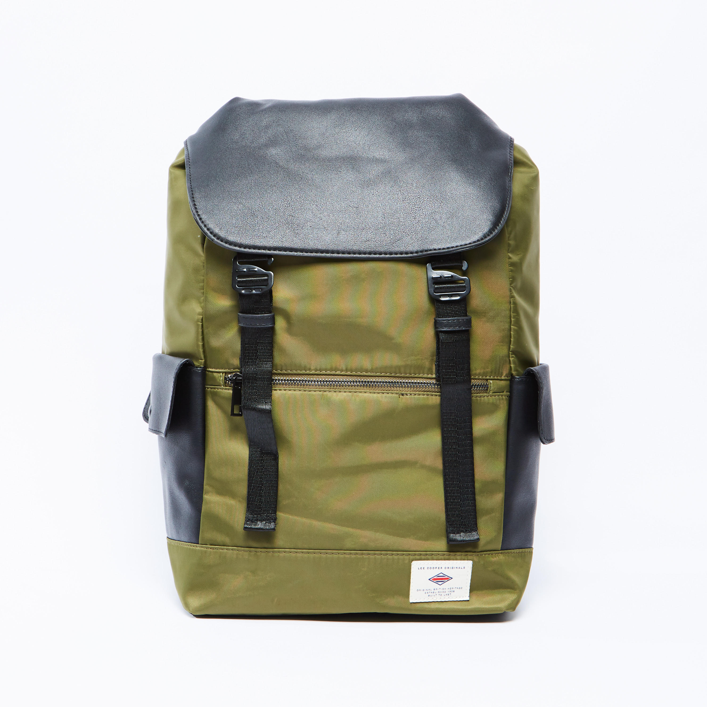 Plain Backpack with Adjustable Straps and Buckle Closure-men-bags-image-1