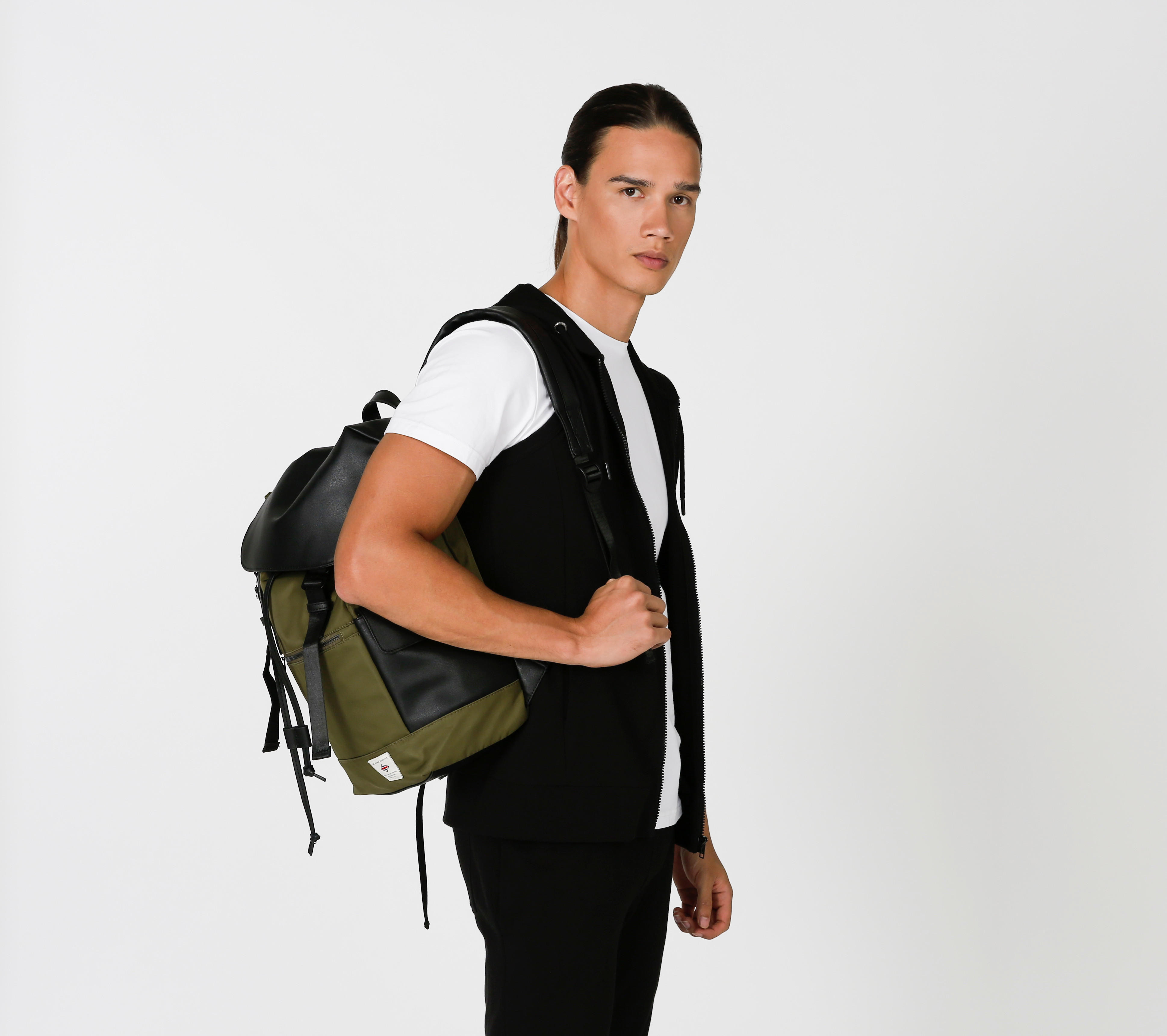 Plain Backpack with Adjustable Straps and Buckle Closure-men-bags-image-2