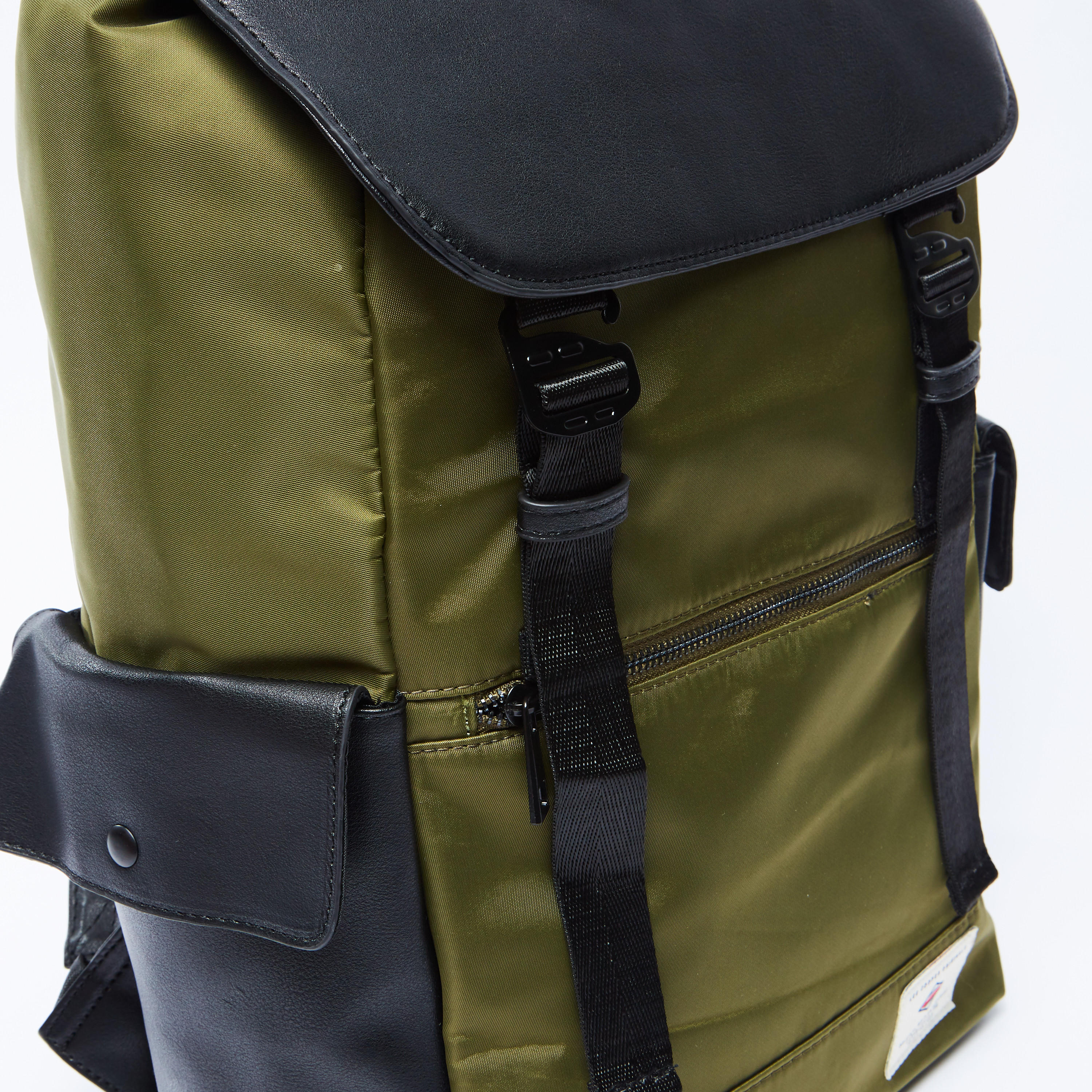 Plain Backpack with Adjustable Straps and Buckle Closure-men-bags-image-3
