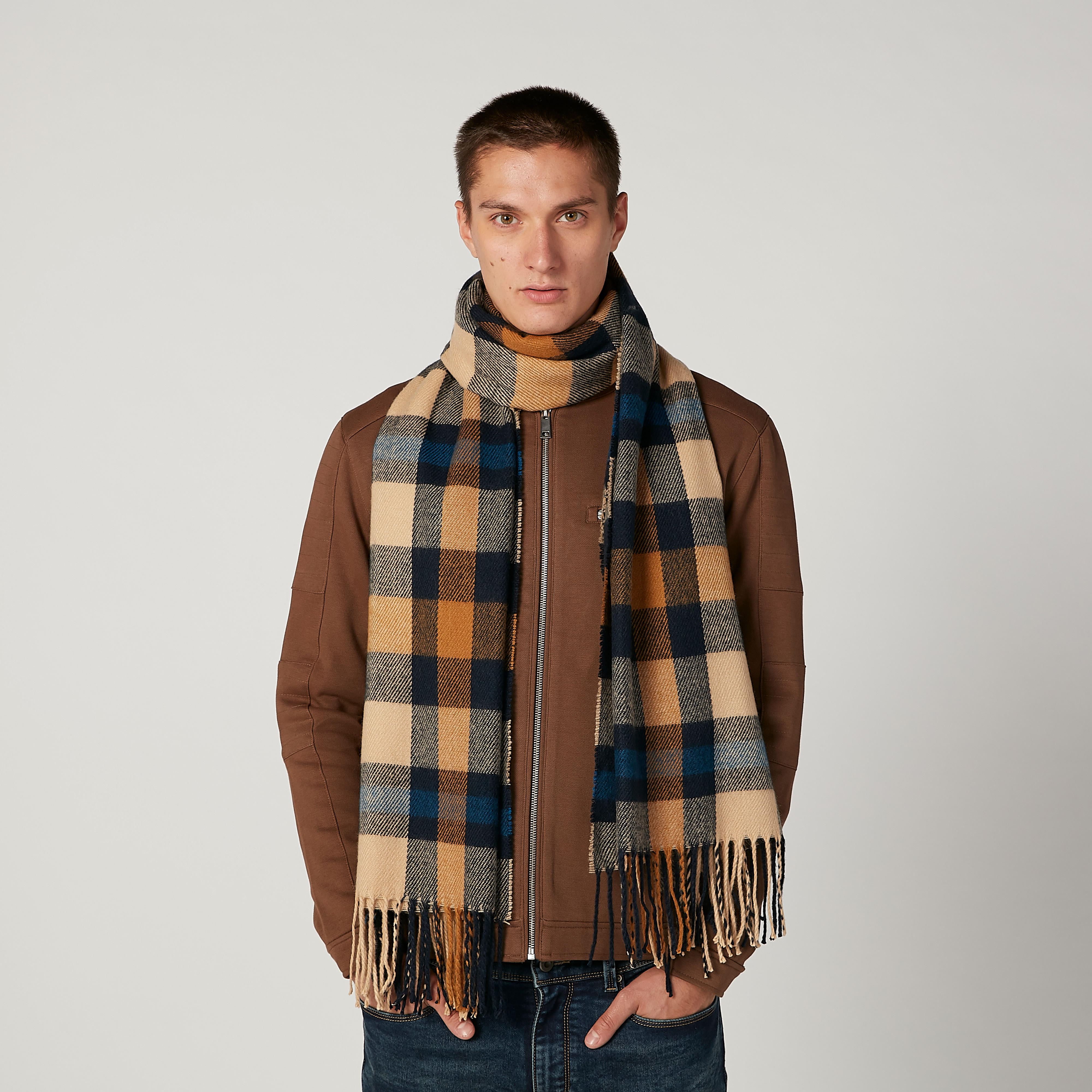 Chequered Scarf with Fringes-men-scarvesandgloves-image-2