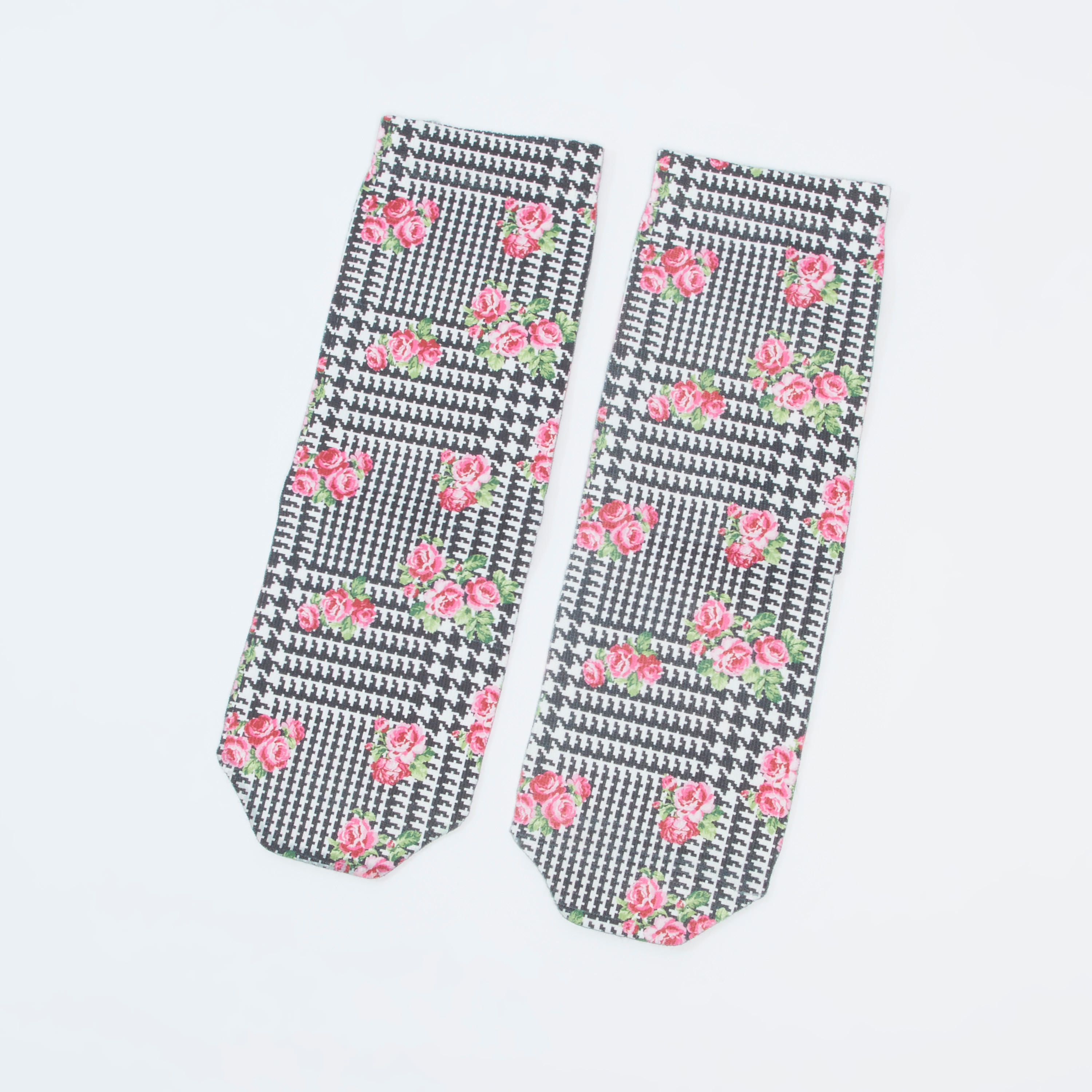 Floral Printed Ankle Length Socks with Cuffed Hem-women-socksandstockings-image-1