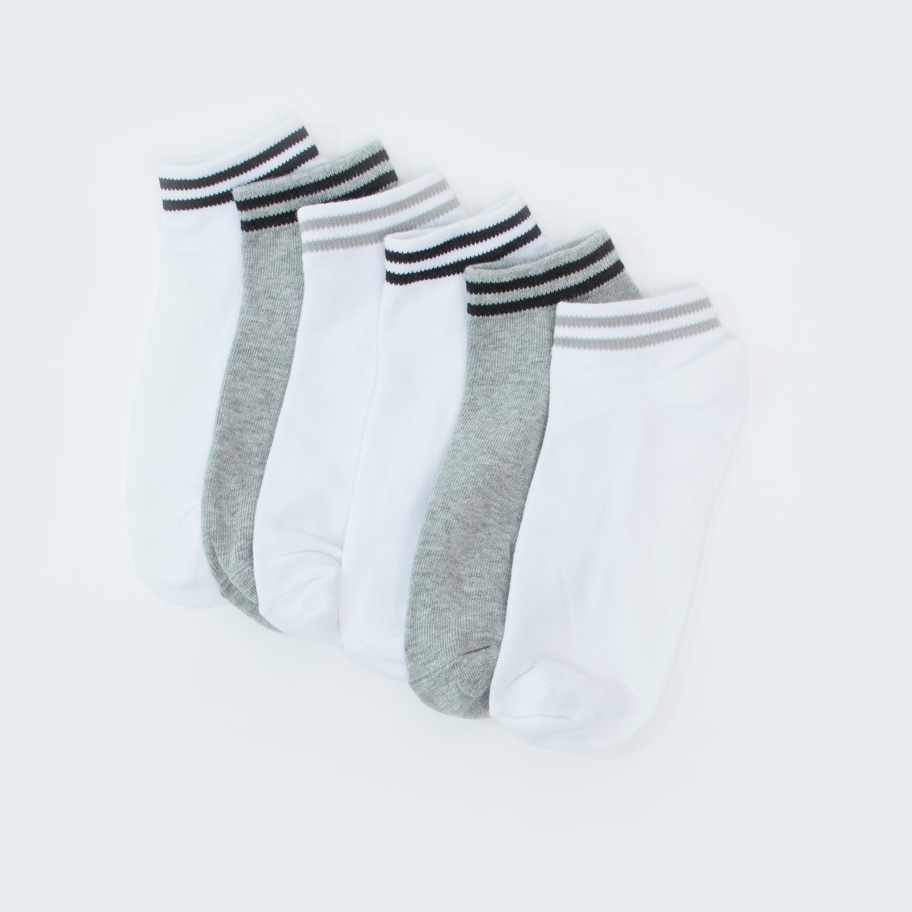 جوارب مقلّمة بطول الكاحل بحوّاف أساور - طقم من 6 أزواج-women-socksandstockings-image-2