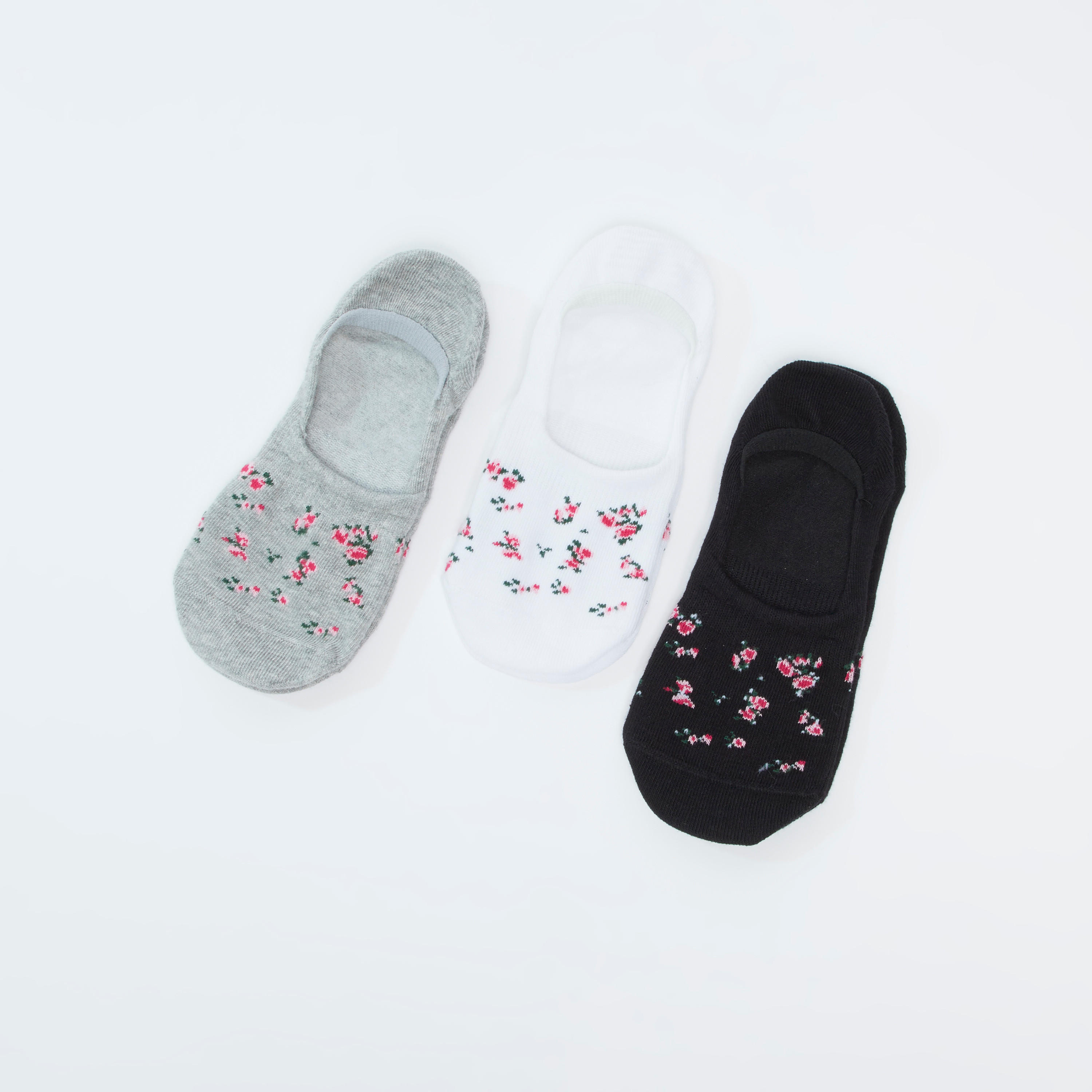 جوارب غير مرئية بحوّاف مطّاطية وطبعات زهرية - طقم من 3 أزواج-women-socksandstockings-image-1