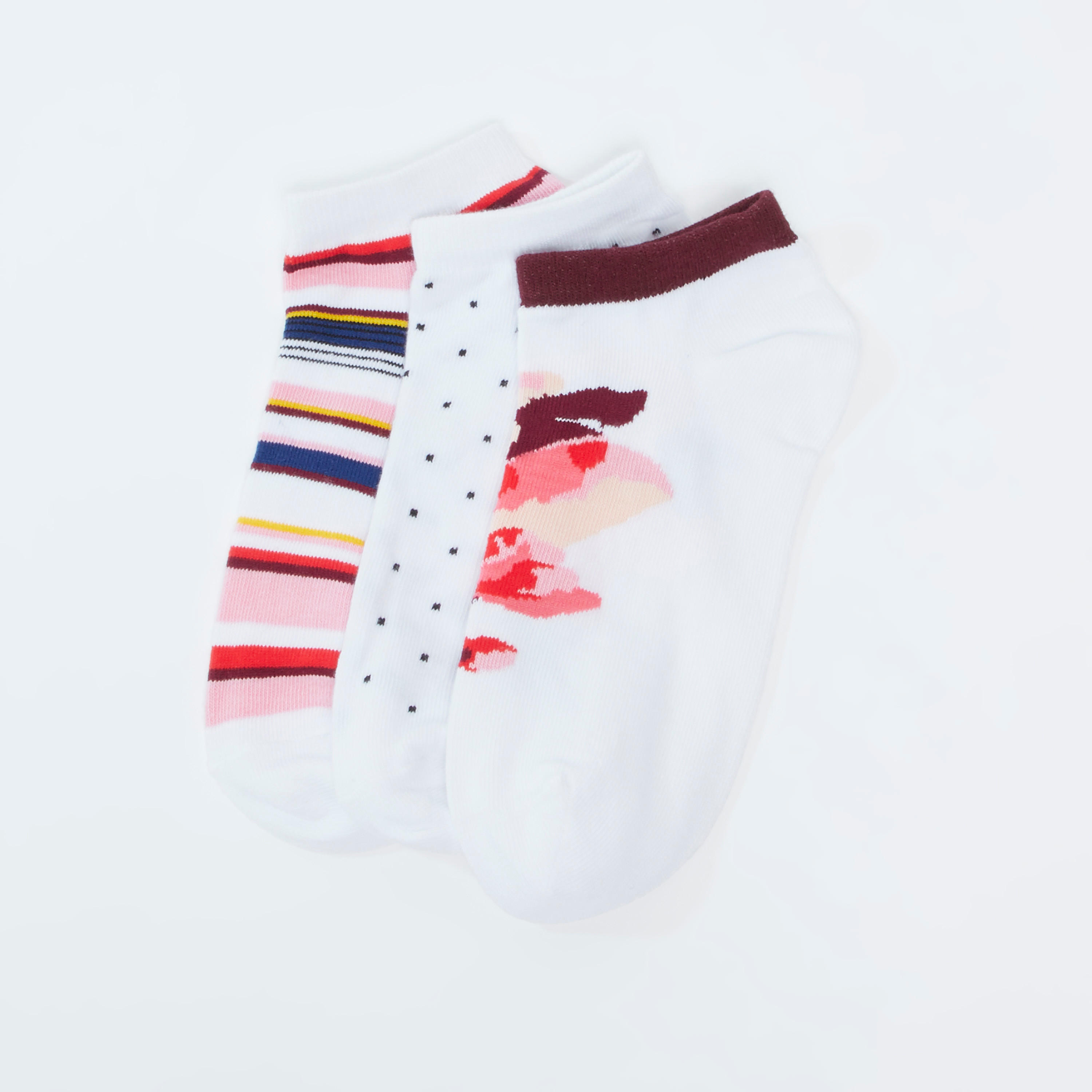 جوارب بطول الكاحل بحوّاف مطّاطية وطبعات - طقم من 3 أزواج-women-socksandstockings-image-1