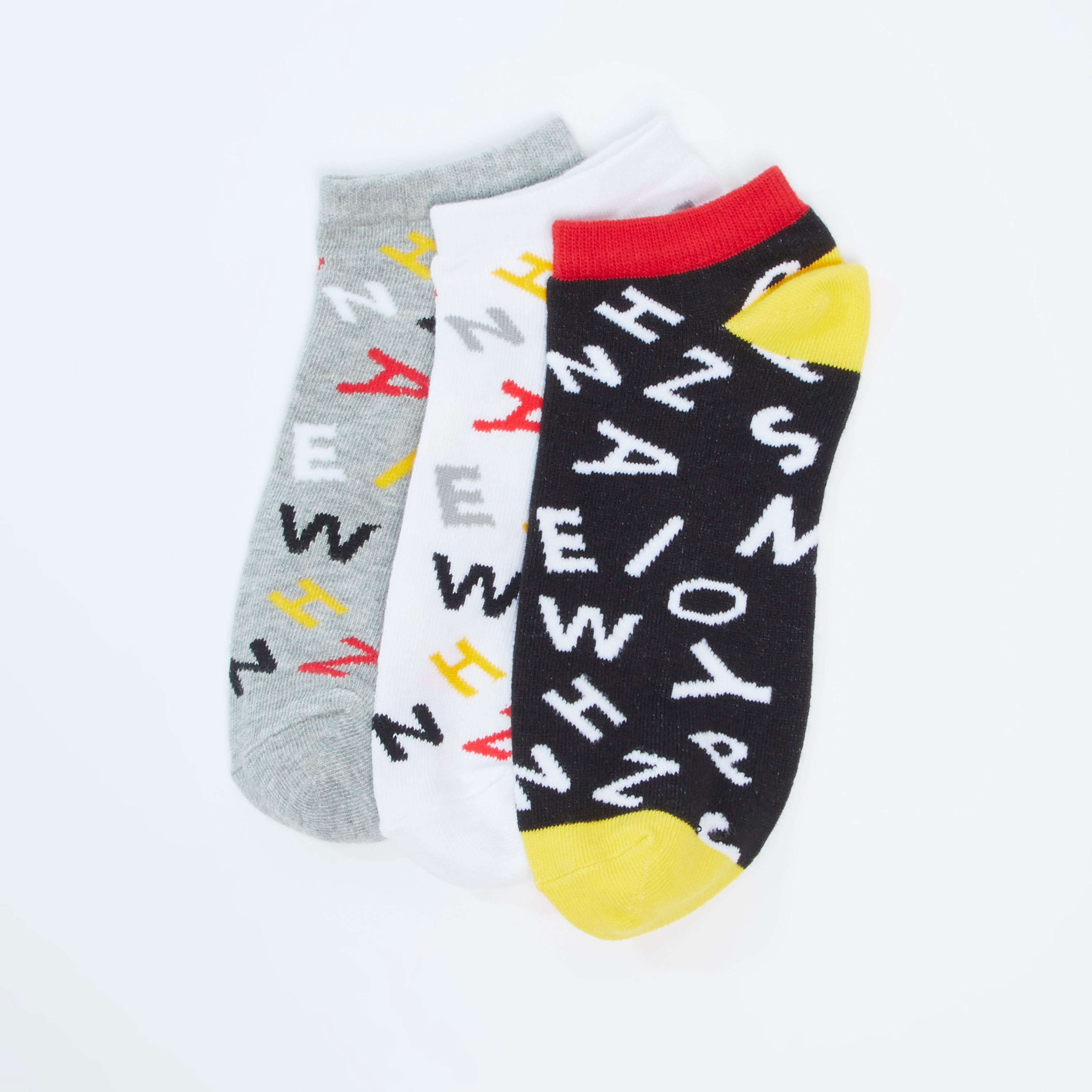 جوارب بطول الكاحل بحوّاف أساور وطبعات - طقم من 3 أزواج-women-socksandstockings-image-1
