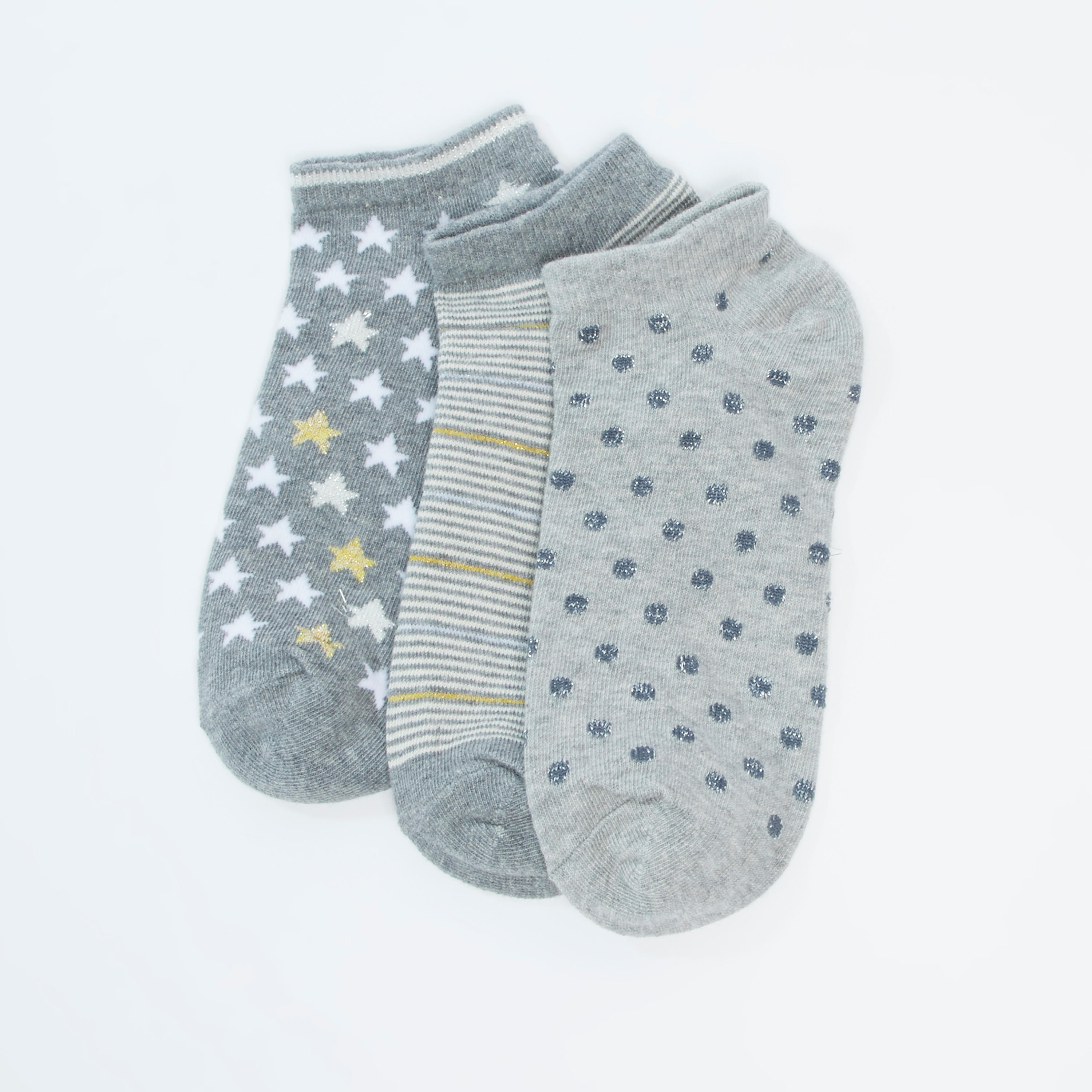 Set of 3 - Printed Ankle Length Socks with Cuffed Hem-women-socksandstockings-image-1