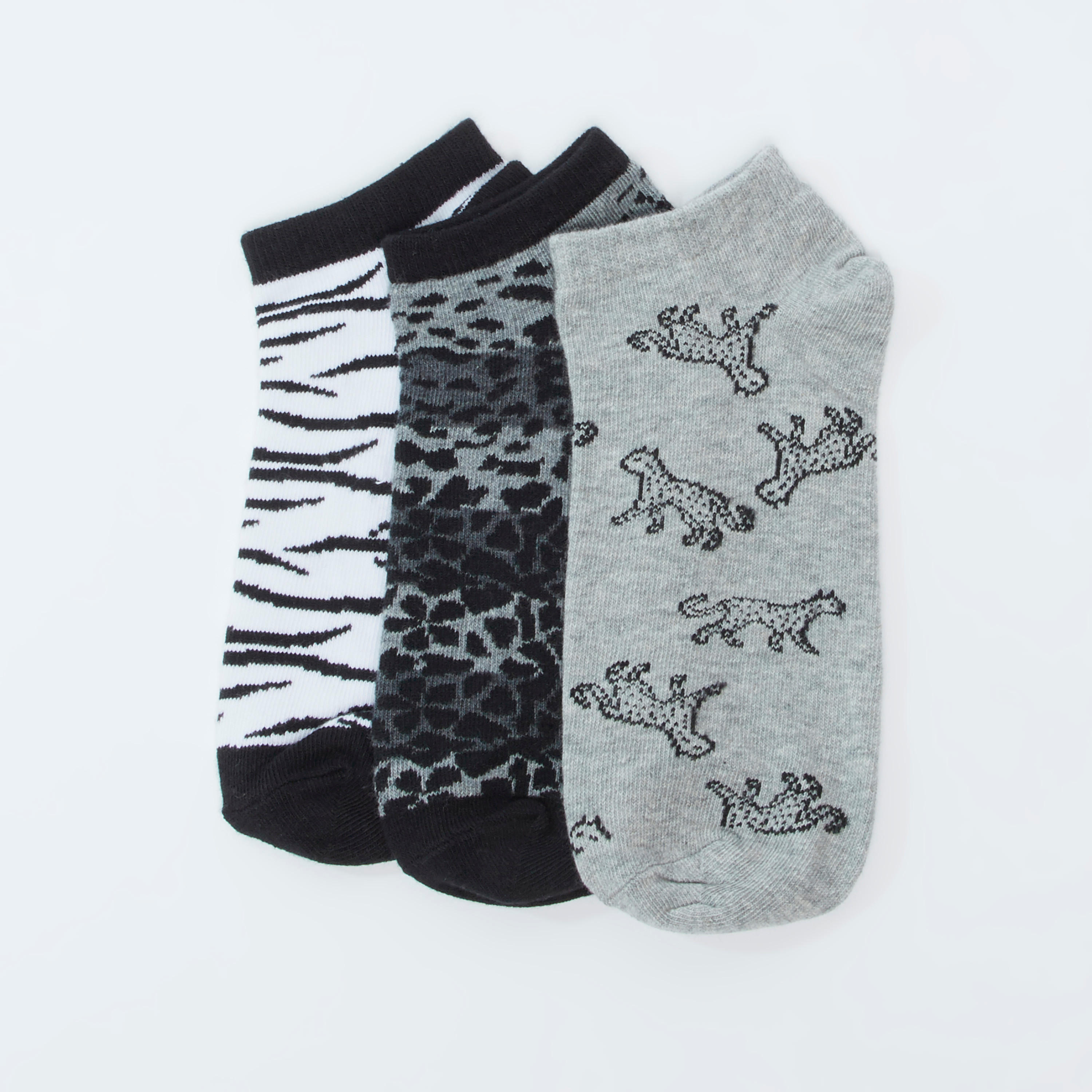 جوارب بطول الكاحل بحواف مطّاطية وطبعات - طقم من 3 أزواج-women-socksandstockings-image-1