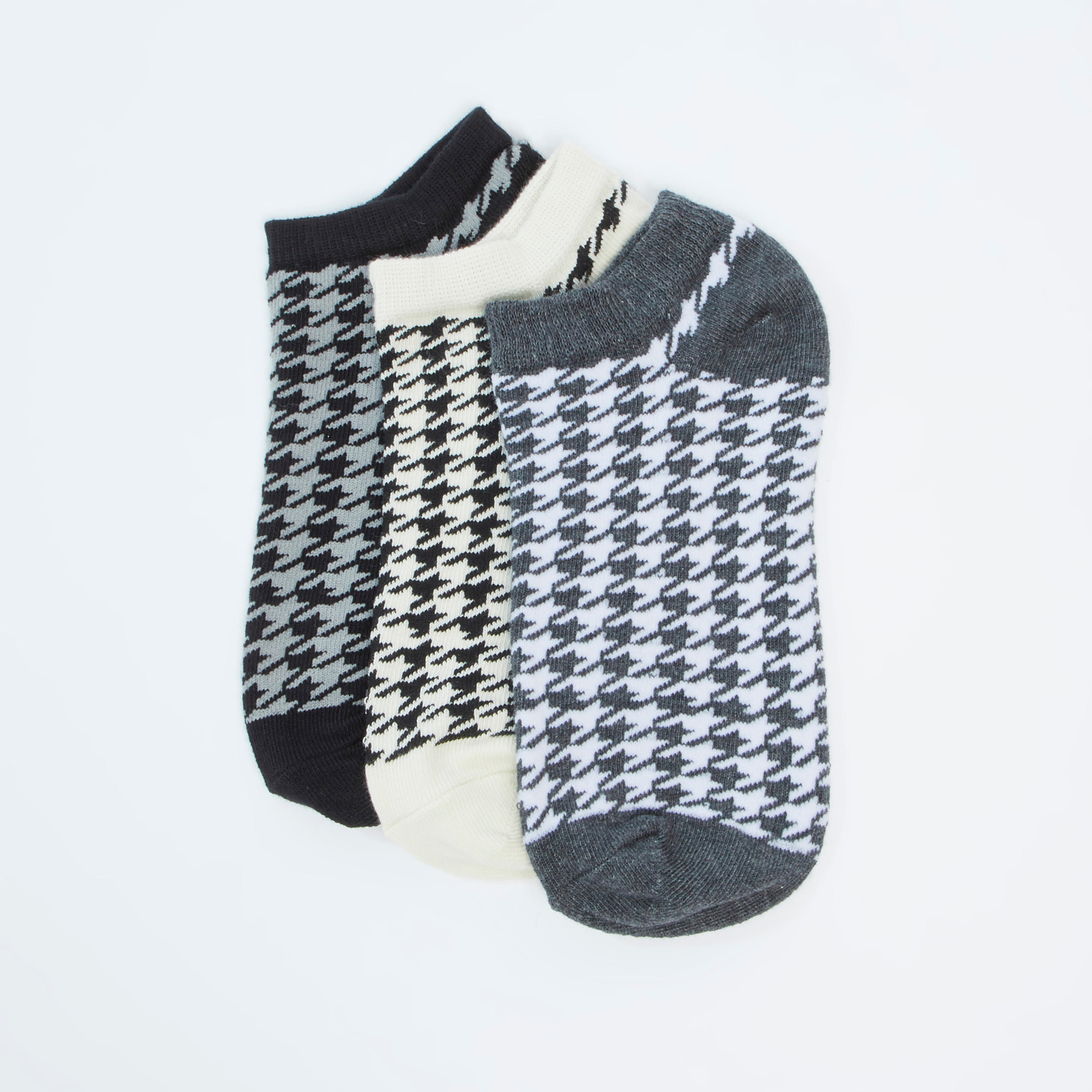 Set of 3 - Chequered Ankle Length Socks with Cuffed Hem-women-socksandstockings-image-2