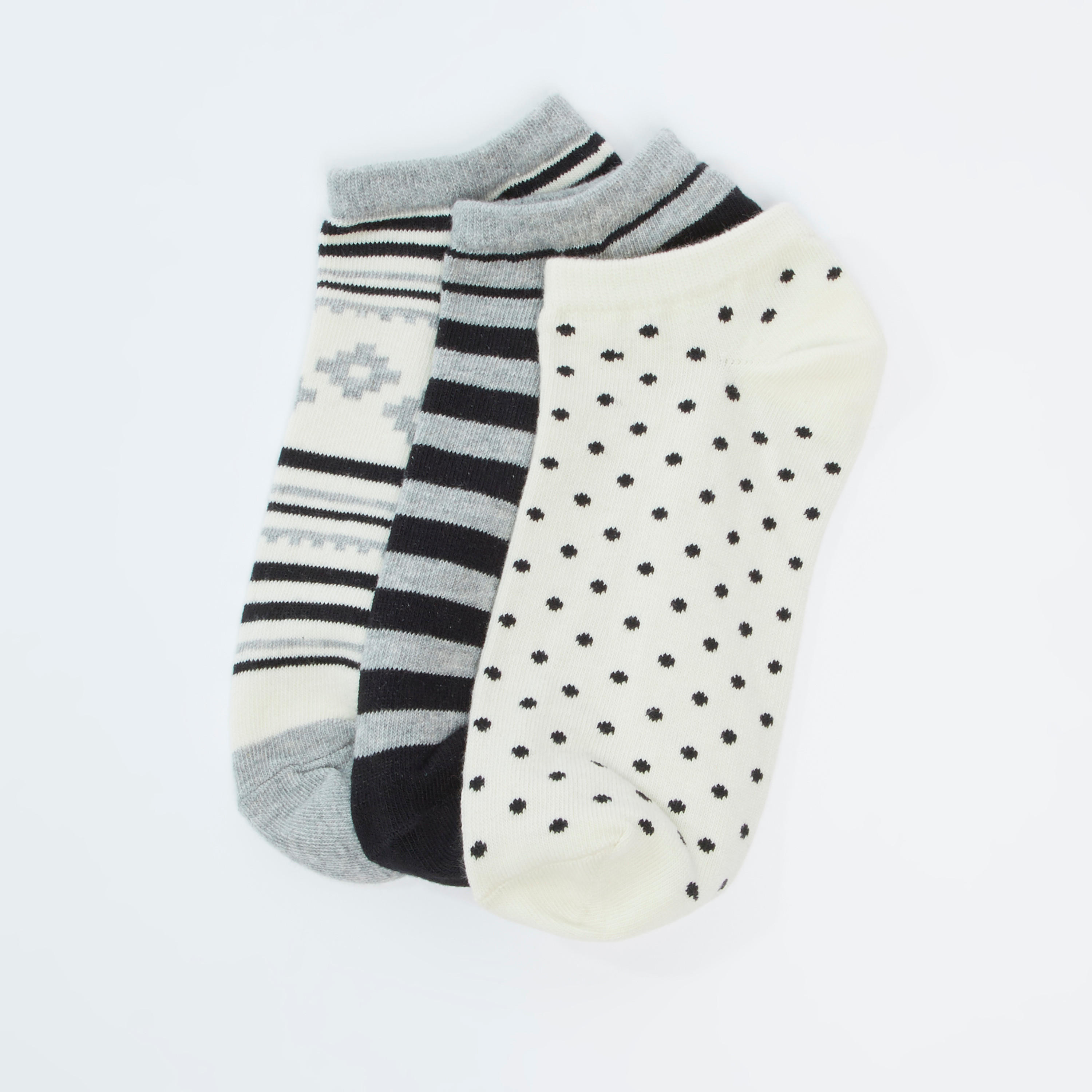 جوارب بطول الكاحل بحوّاف أساور وطبعات - طقم من 3 أزواج-women-socksandstockings-image-2