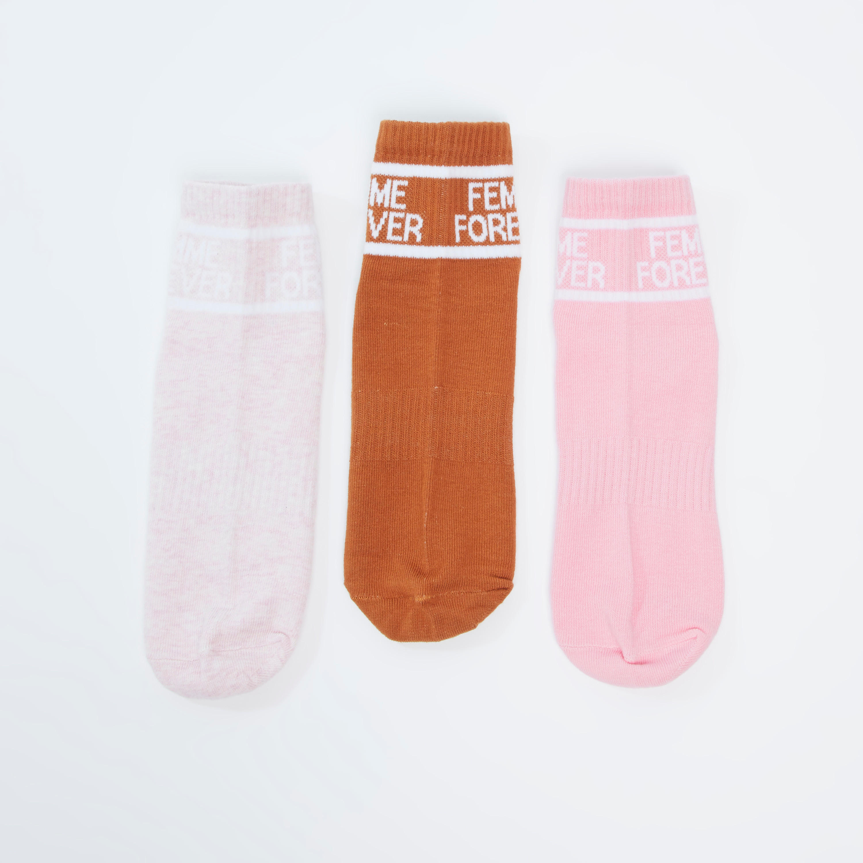 جوارب بطول الكاحل بحواف مضلّعة وطبعات - طقم من 3 أزواج-women-socksandstockings-image-1