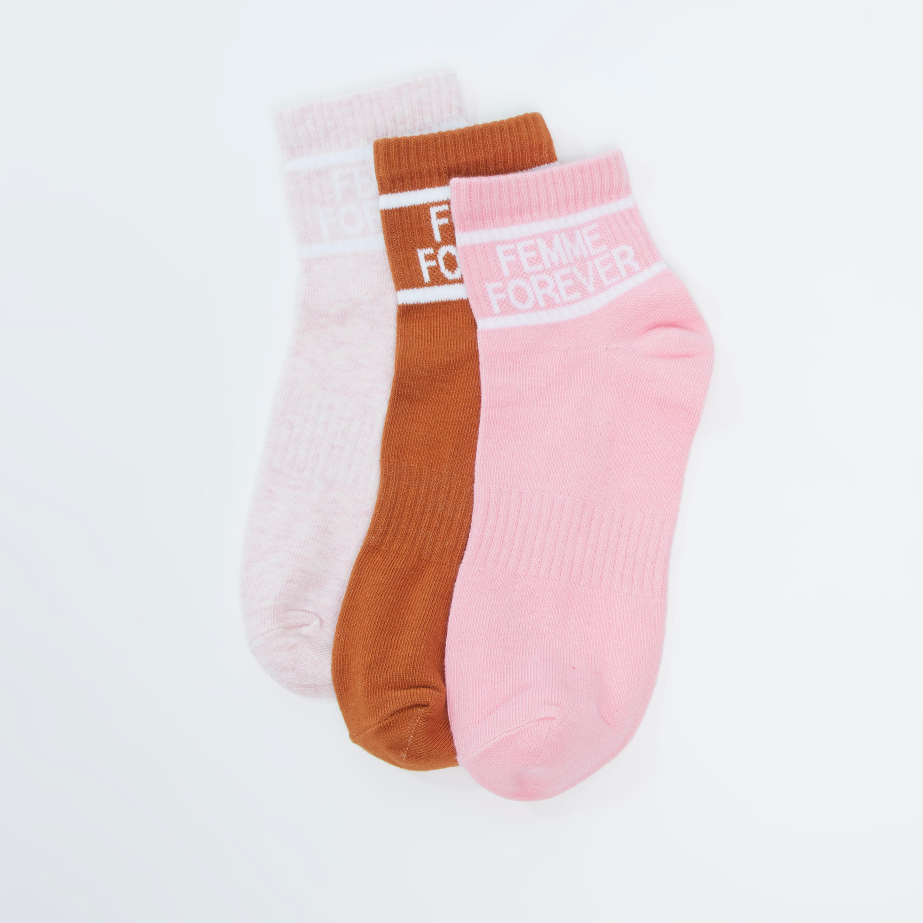 جوارب بطول الكاحل بحواف مضلّعة وطبعات - طقم من 3 أزواج-women-socksandstockings-image-2