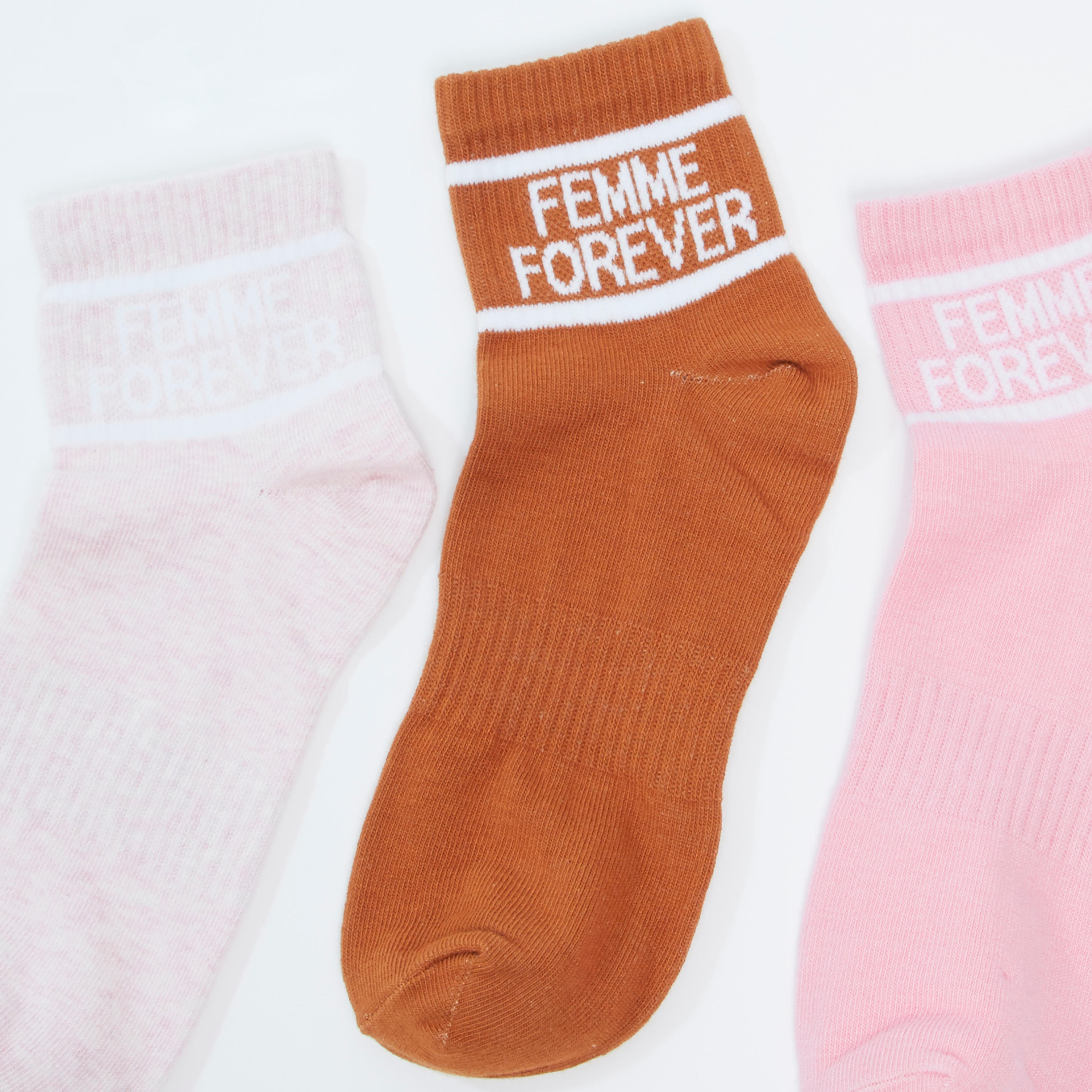 جوارب بطول الكاحل بحواف مضلّعة وطبعات - طقم من 3 أزواج-women-socksandstockings-image-3