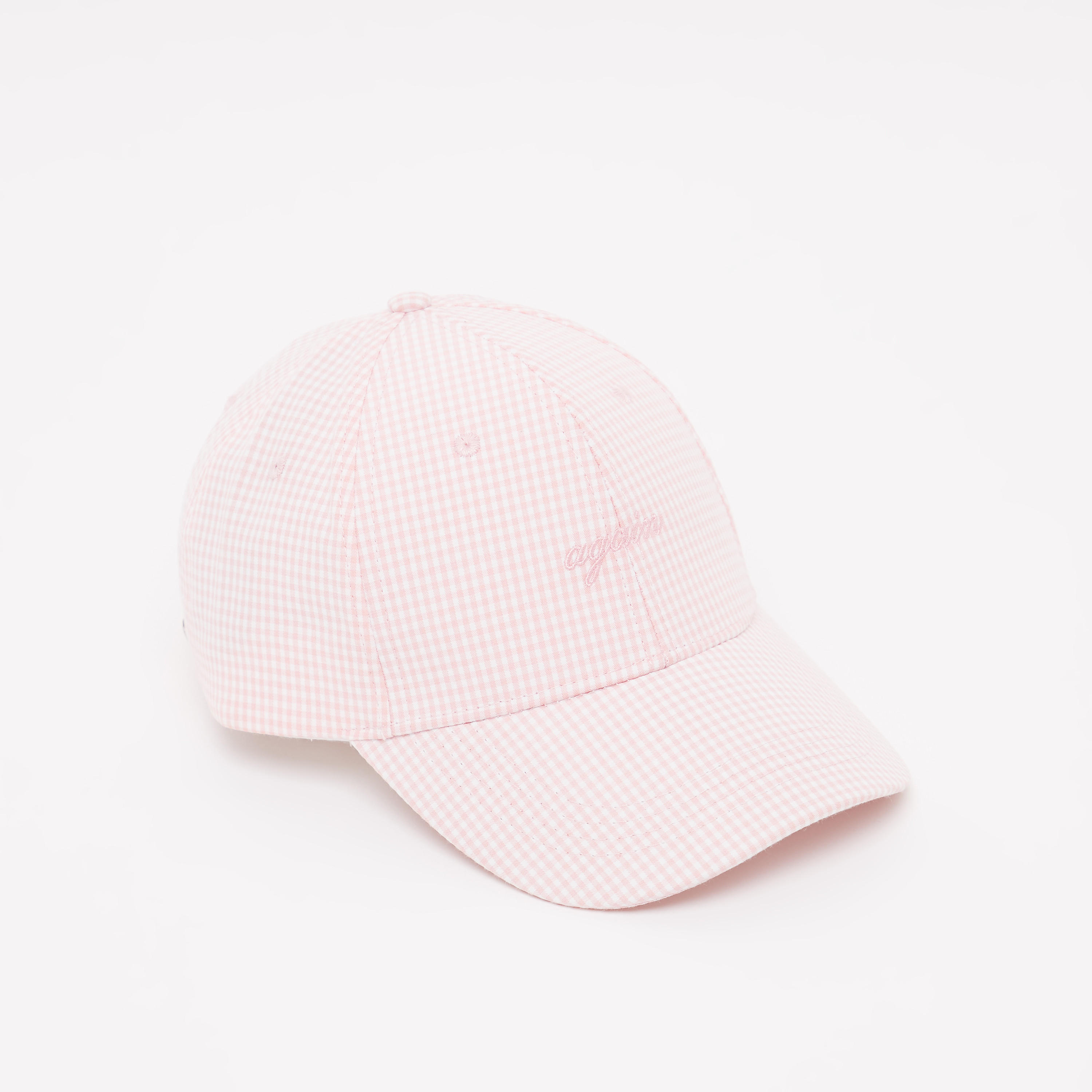 Chequered Cap with Plate Buckle Closure-women-clothingaccessories-capsandhats-image-1