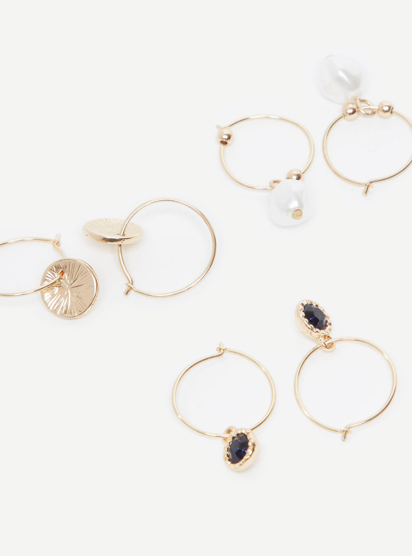 حلقان ميتاليك بخطّاف إغلاق - طقم من 3 أزواج-women-watchesandjewellery-jewellery-earrings-image-3