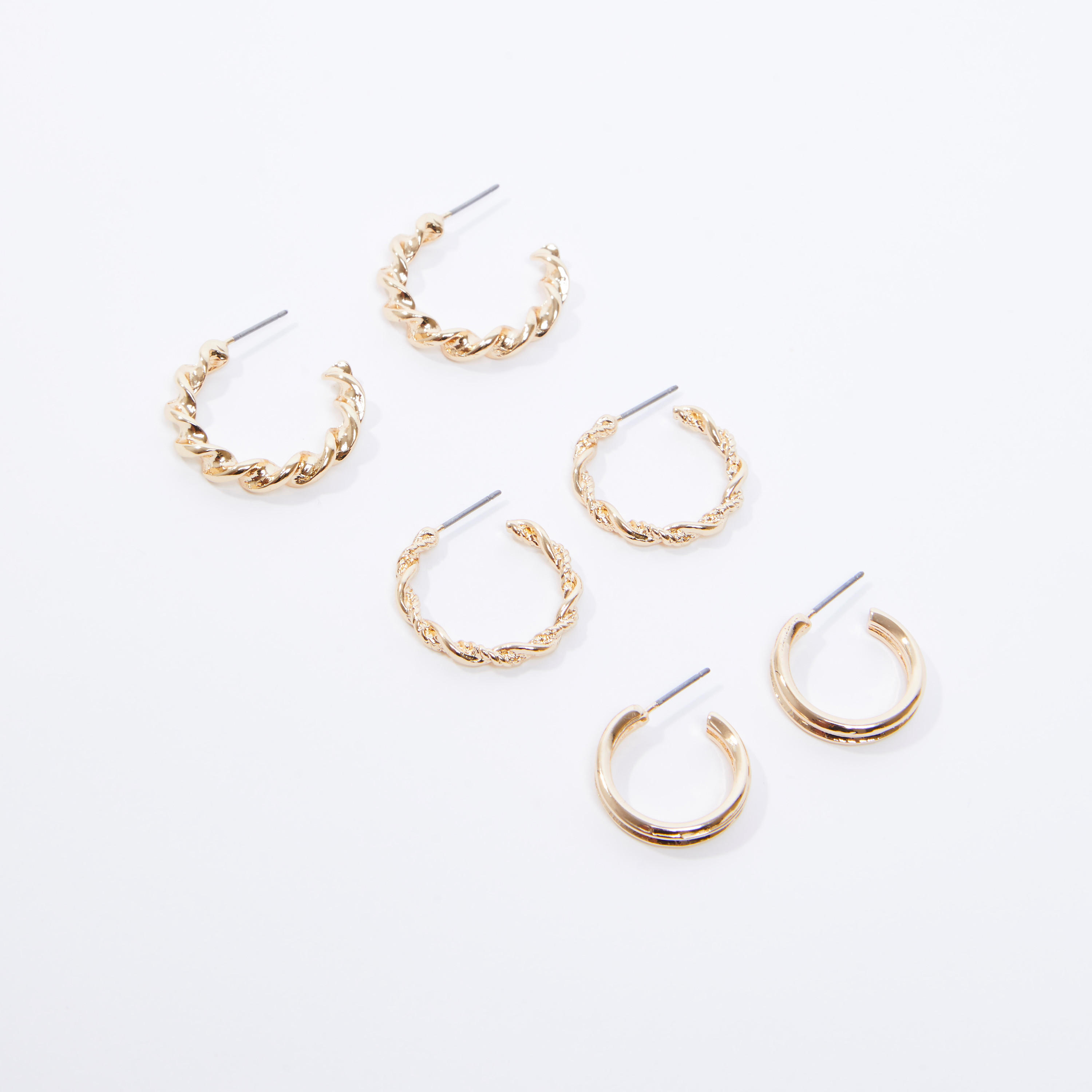 حلقان سادة بمكبس إغلاق - طقم من 3 أزواج-women-watchesandjewellery-jewellery-earrings-image-1