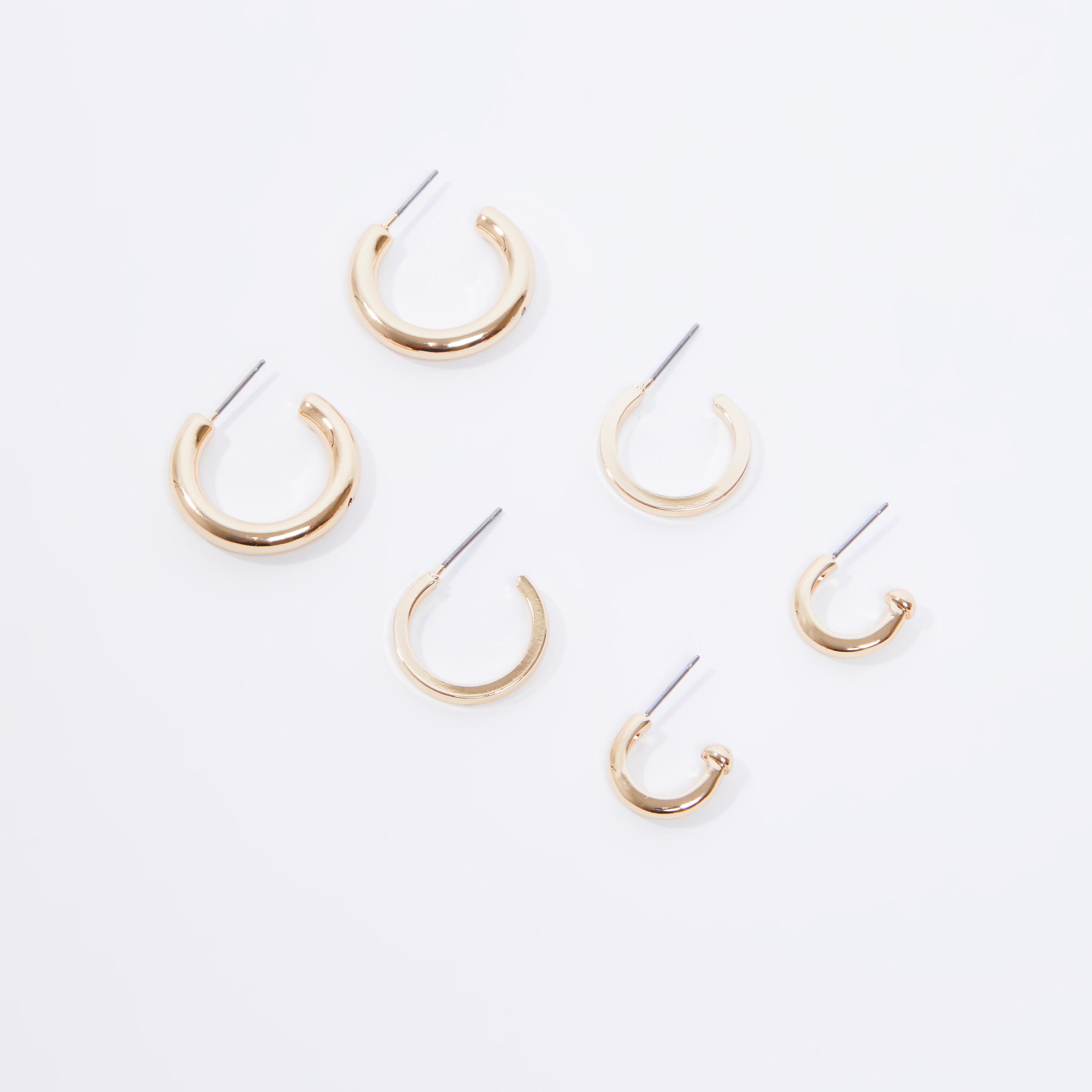 حلقان سادة بمكبس إغلاق - طقم من 3 أزواج-women-watchesandjewellery-jewellery-earrings-image-1