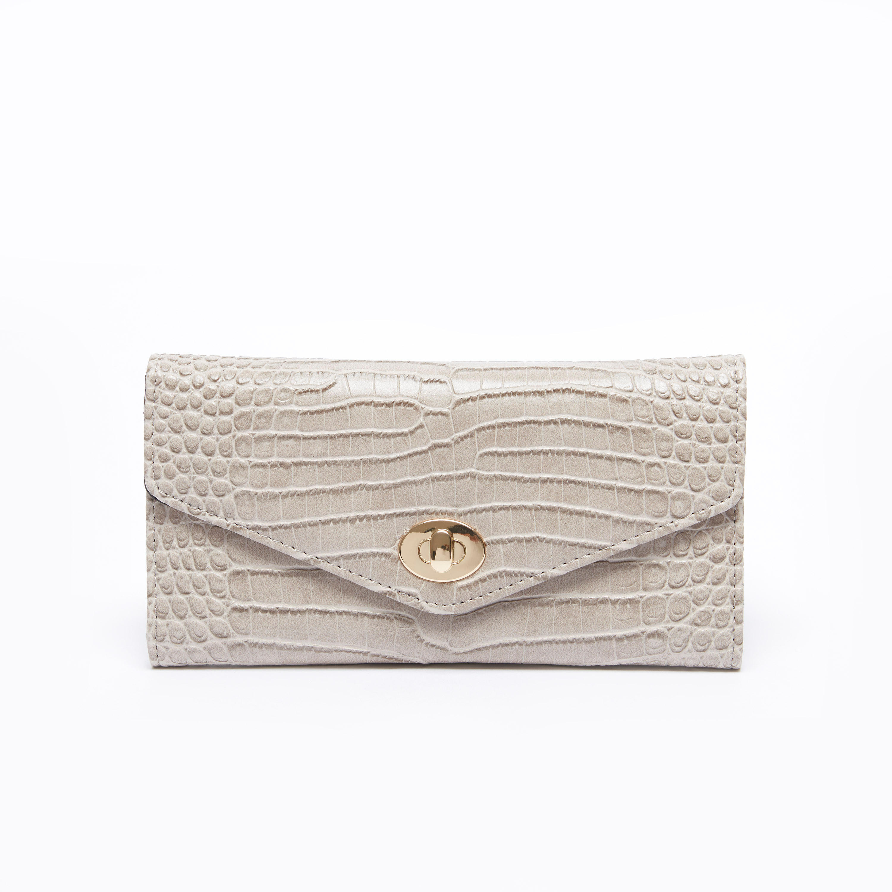 Textured Long Wallet with Flap and Twist Lock-women-bagsandwallets-wallets-image-1