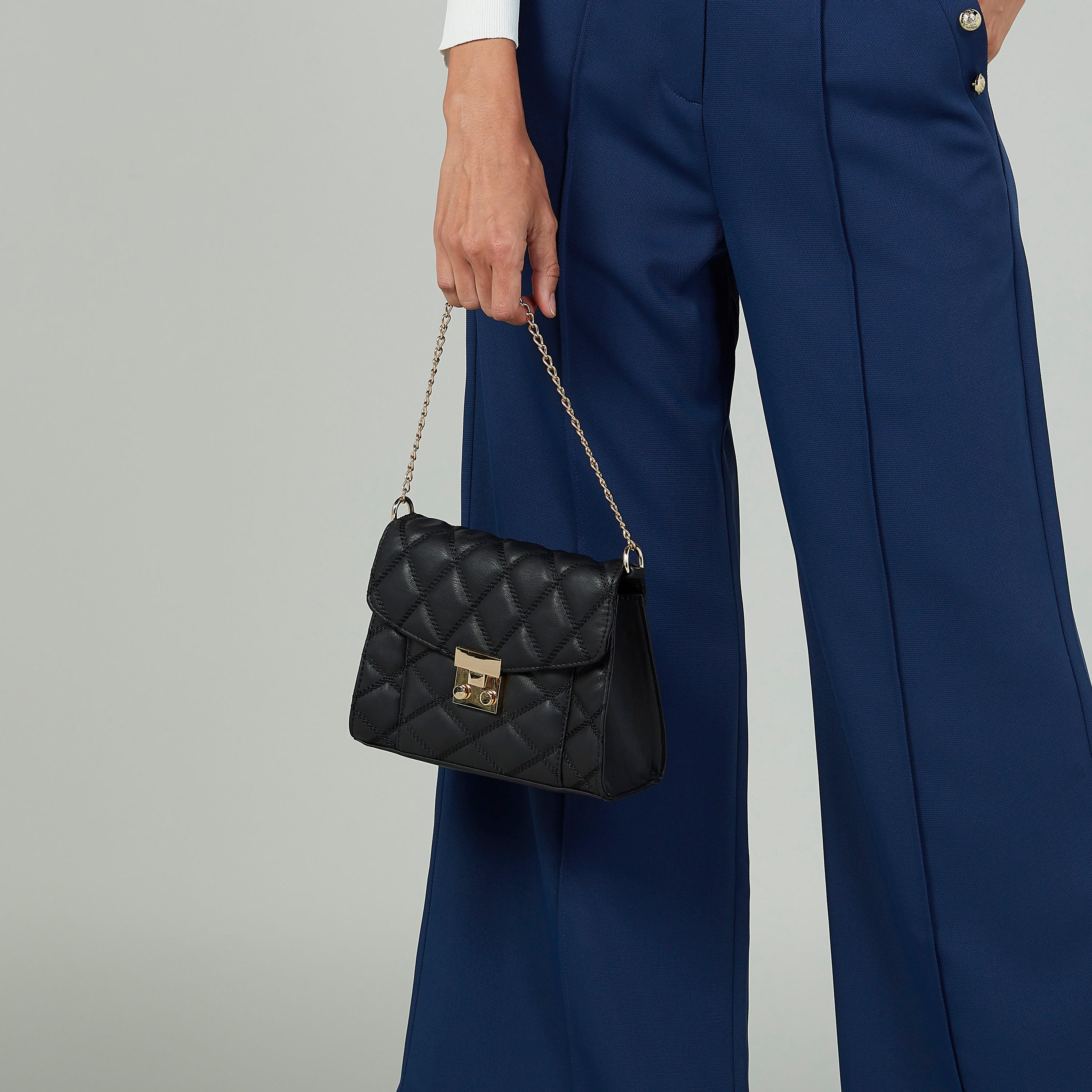 Quilted Satchel Bag with Adjustable Strap and Flap-women-bagsandwallets-handbags-image-12