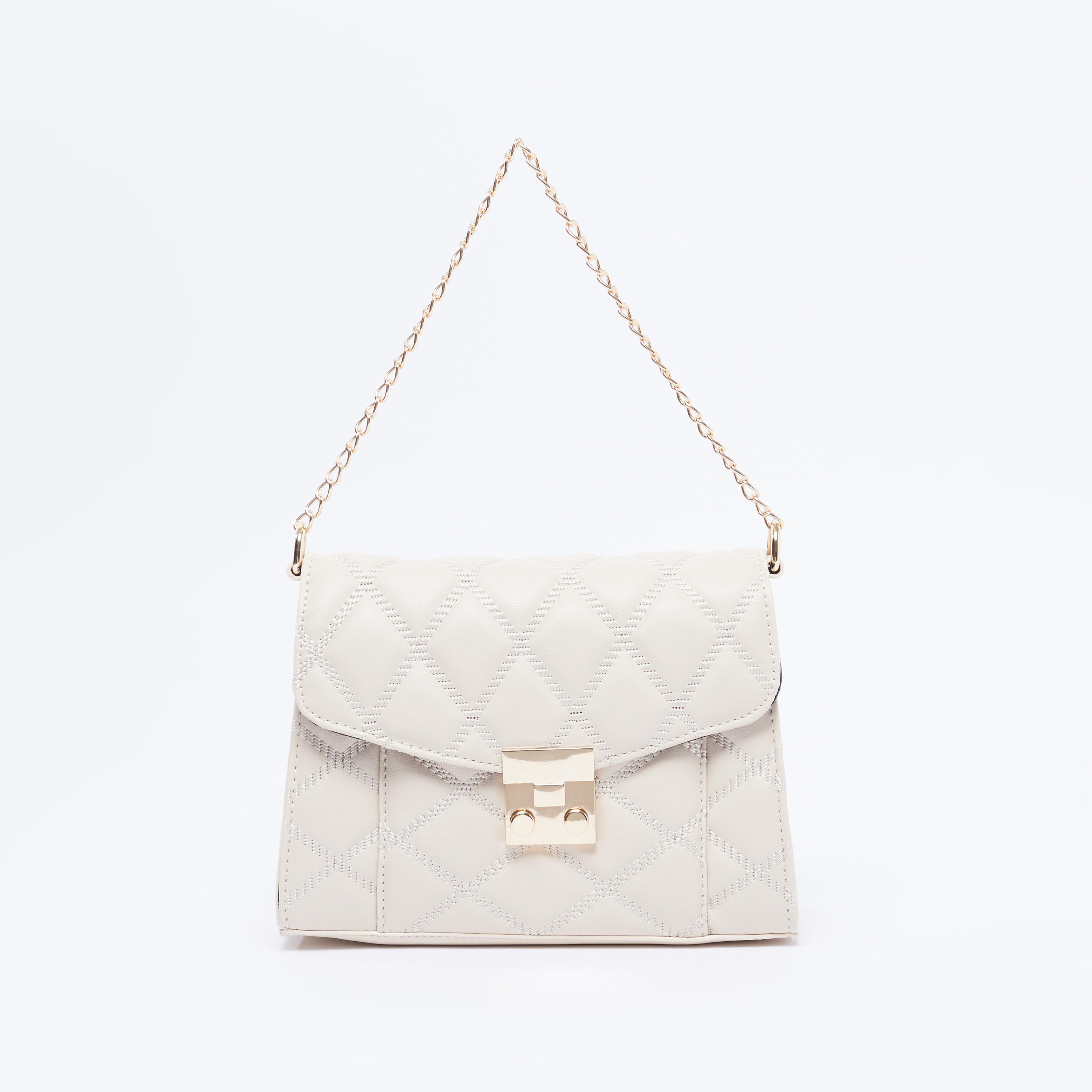 Quilted Satchel Bag with Adjustable Strap and Flap-women-bagsandwallets-handbags-image-1