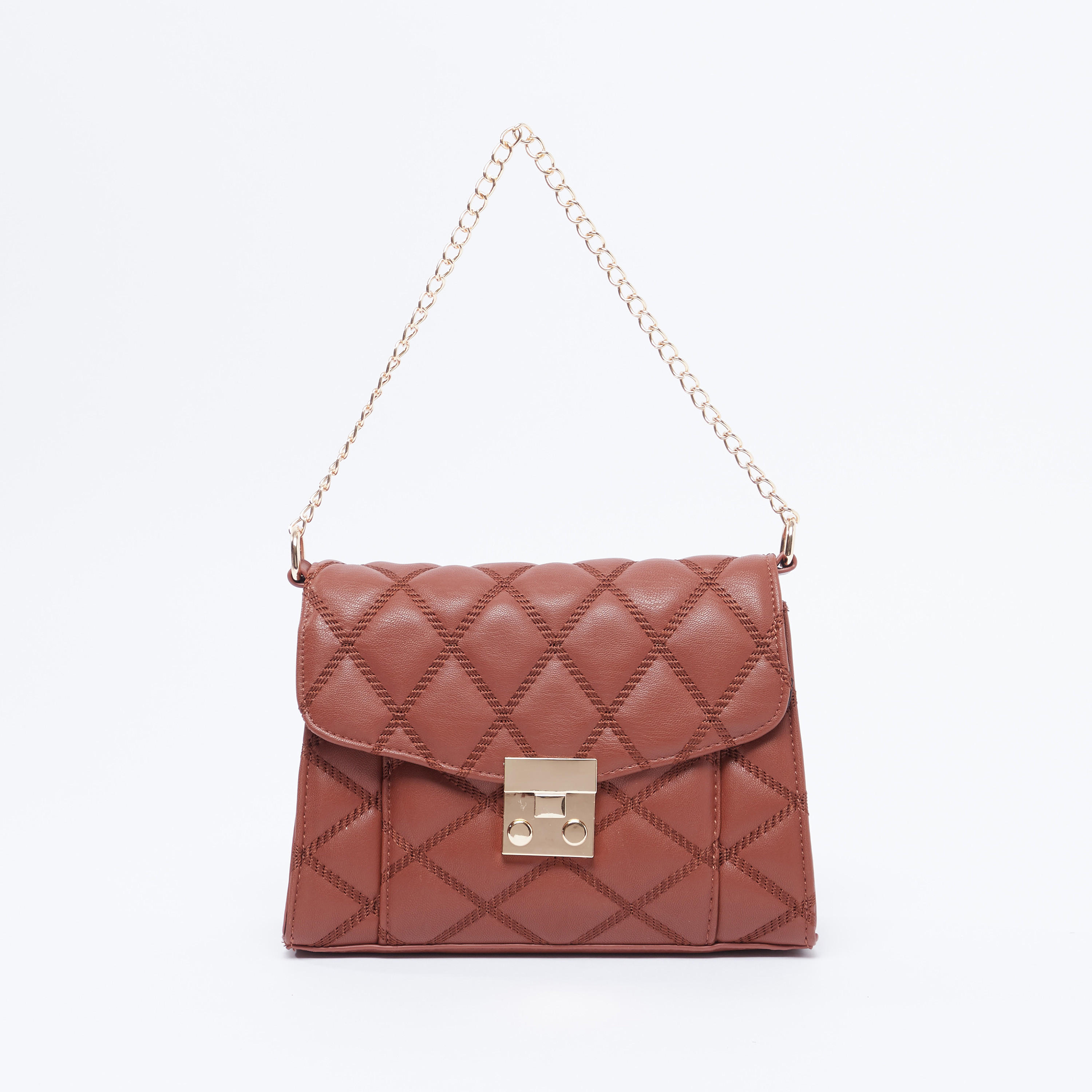 Quilted Satchel Bag with Adjustable Strap and Flap-women-bagsandwallets-handbags-image-6
