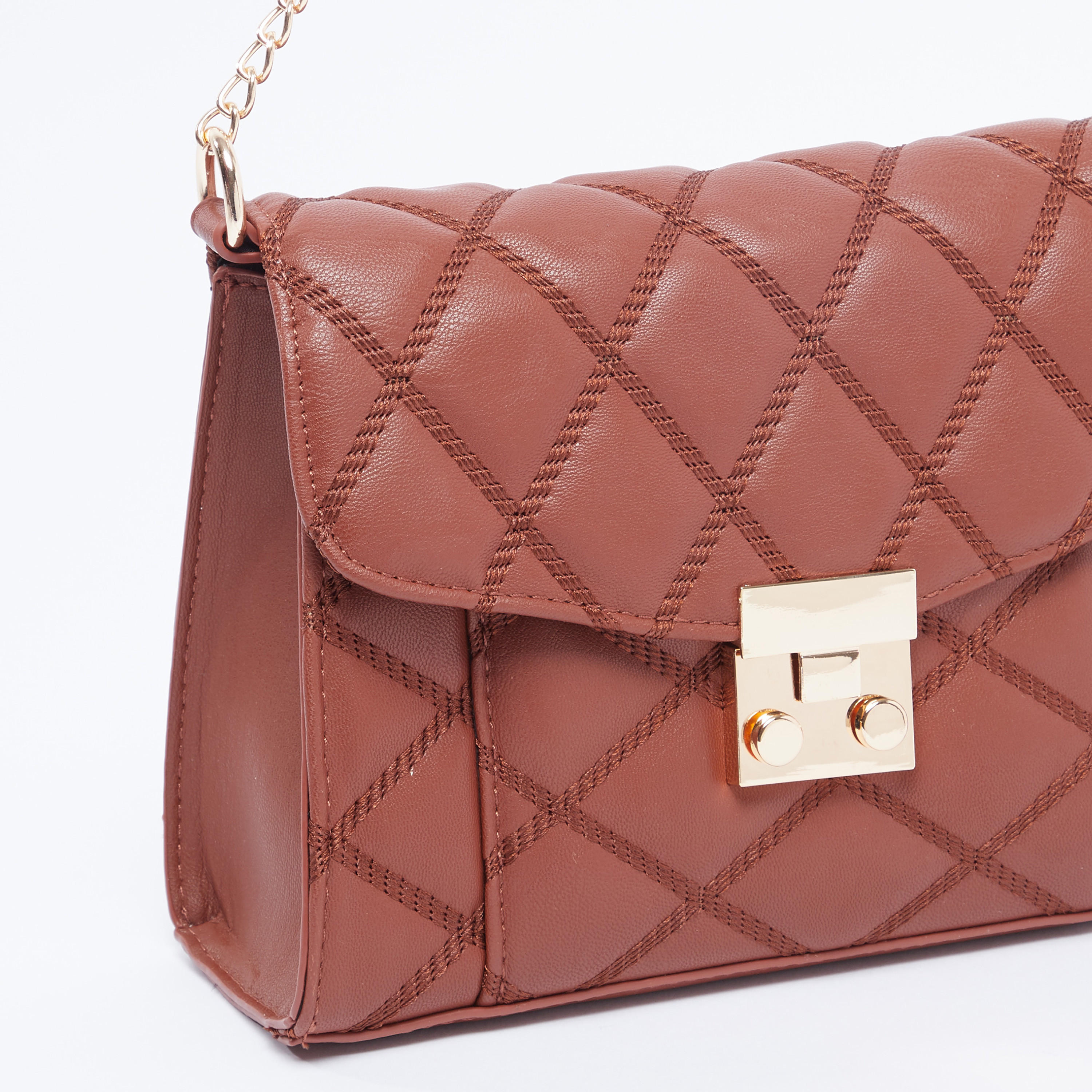 Quilted Satchel Bag with Adjustable Strap and Flap-women-bagsandwallets-handbags-image-8